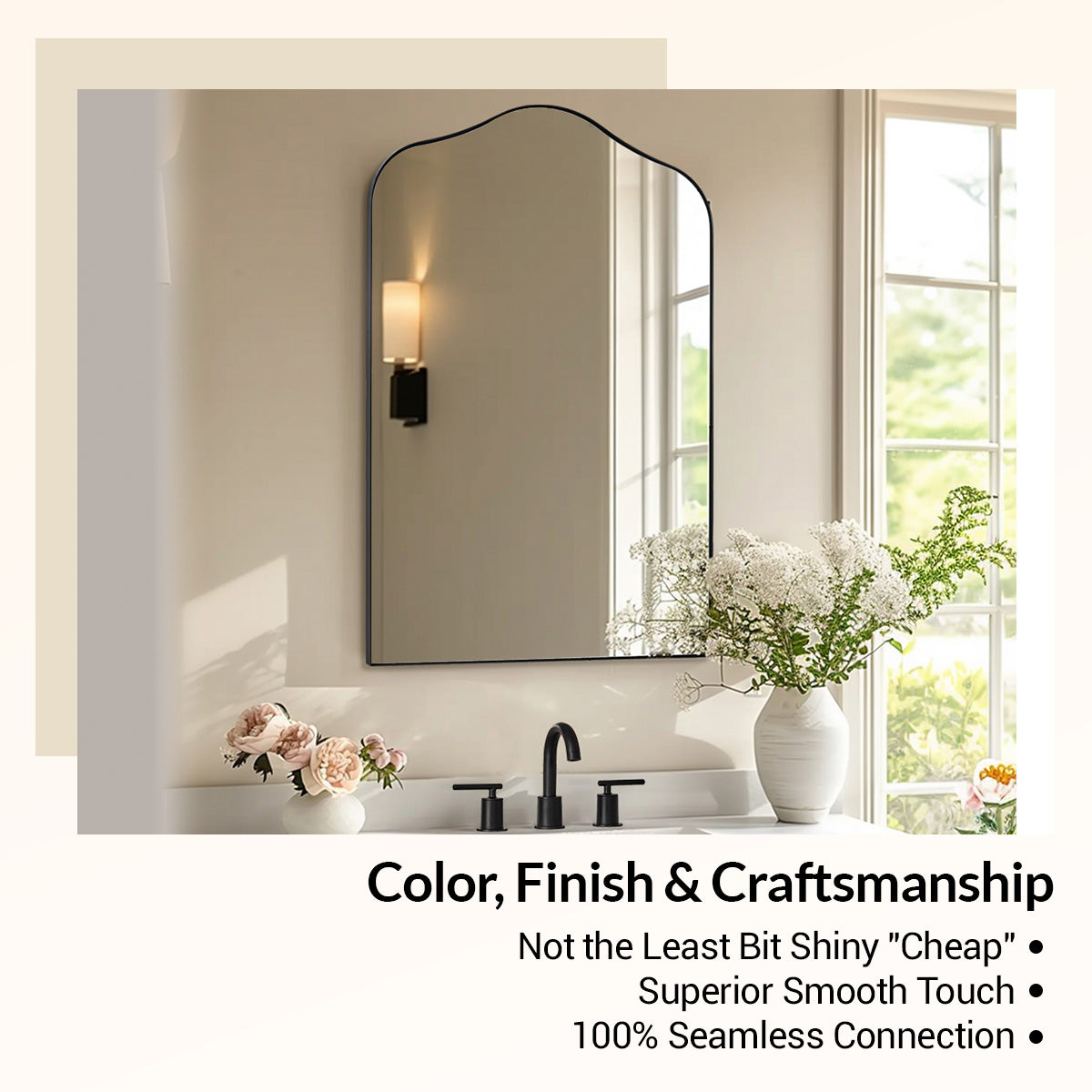 Contemporary Arch Top Curved Arched Bathroom Vanity Mirror | Stainless Steel Frame