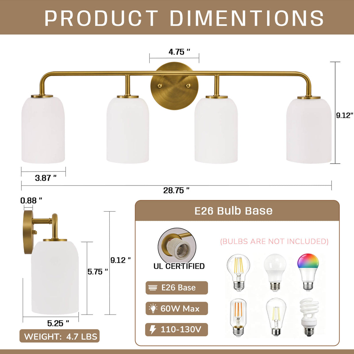 Modern Milk Glass Shade Vanity Light Wall Sconce