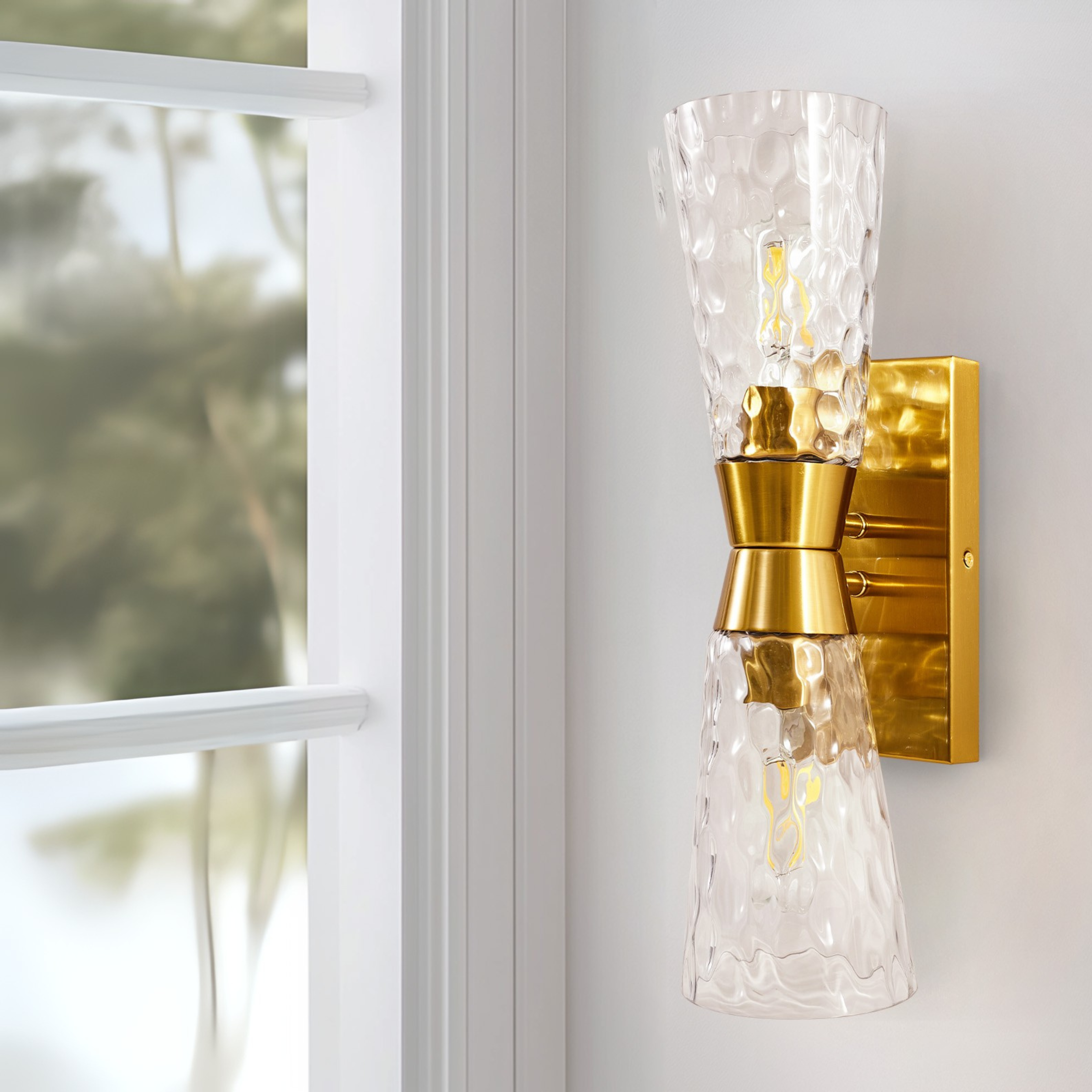 Artistic Double Sconce Flared Hammer Glass Shade Bathroom Light Fixtures