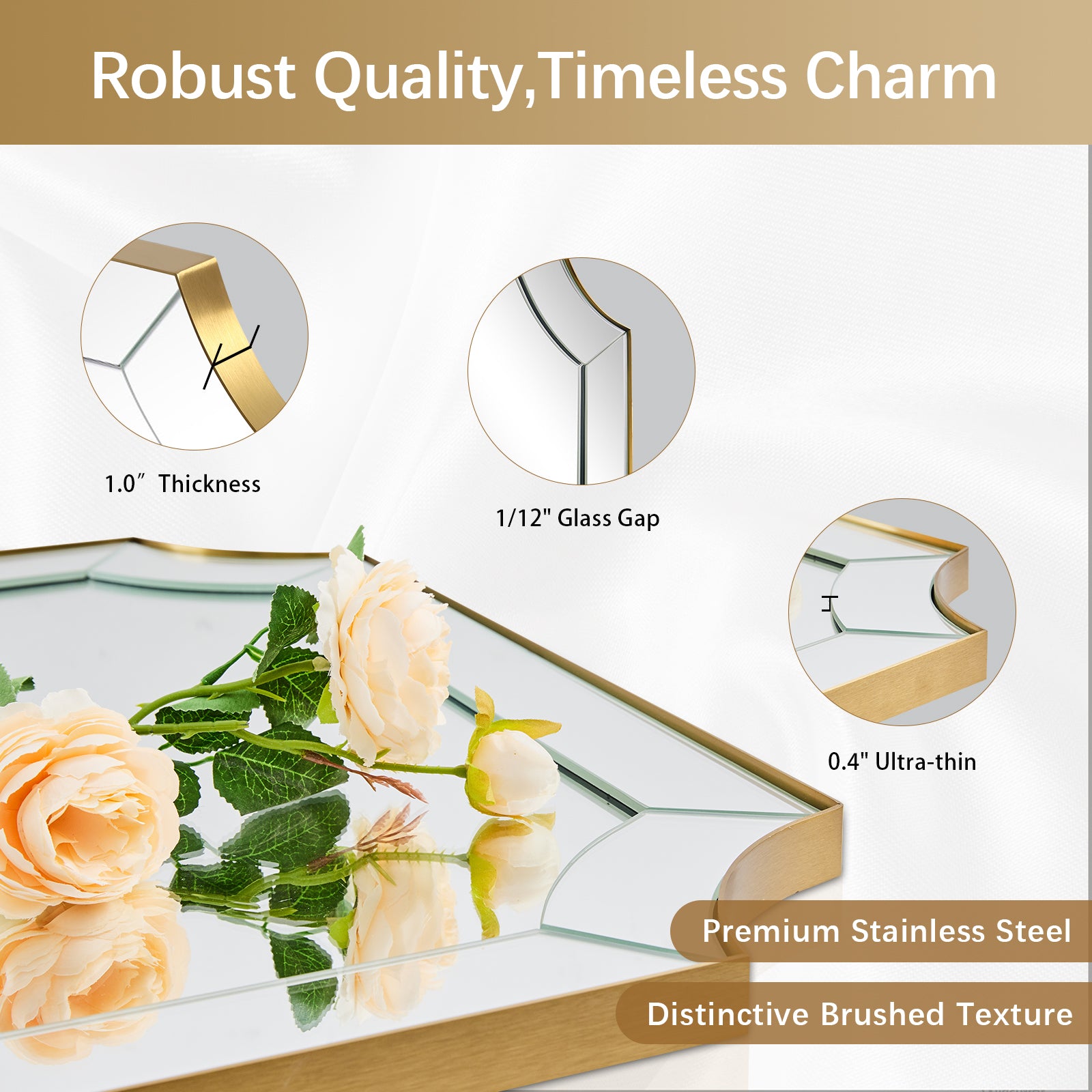 Minuette Glass Tiles Edge Scalloped Bathroom Vanity Mirrors | Stainless Steel Frame