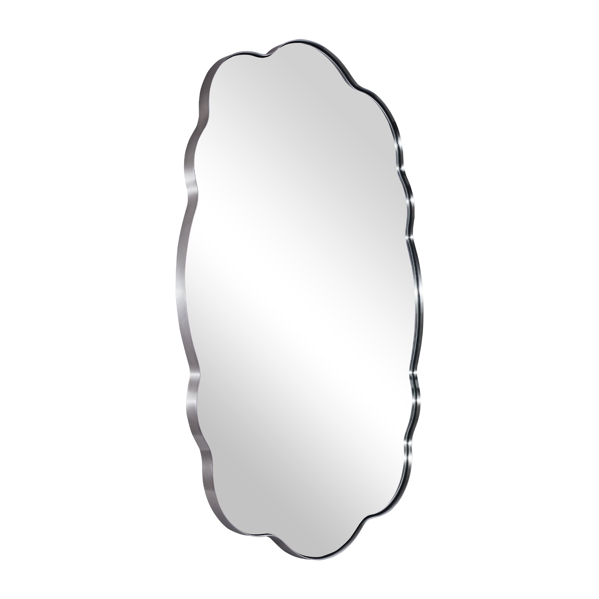 Contemporary Wavy Oval Scalloped Bathroom Vanity Mirror Irregular Decorative Mirror| Stainless Steel Framed