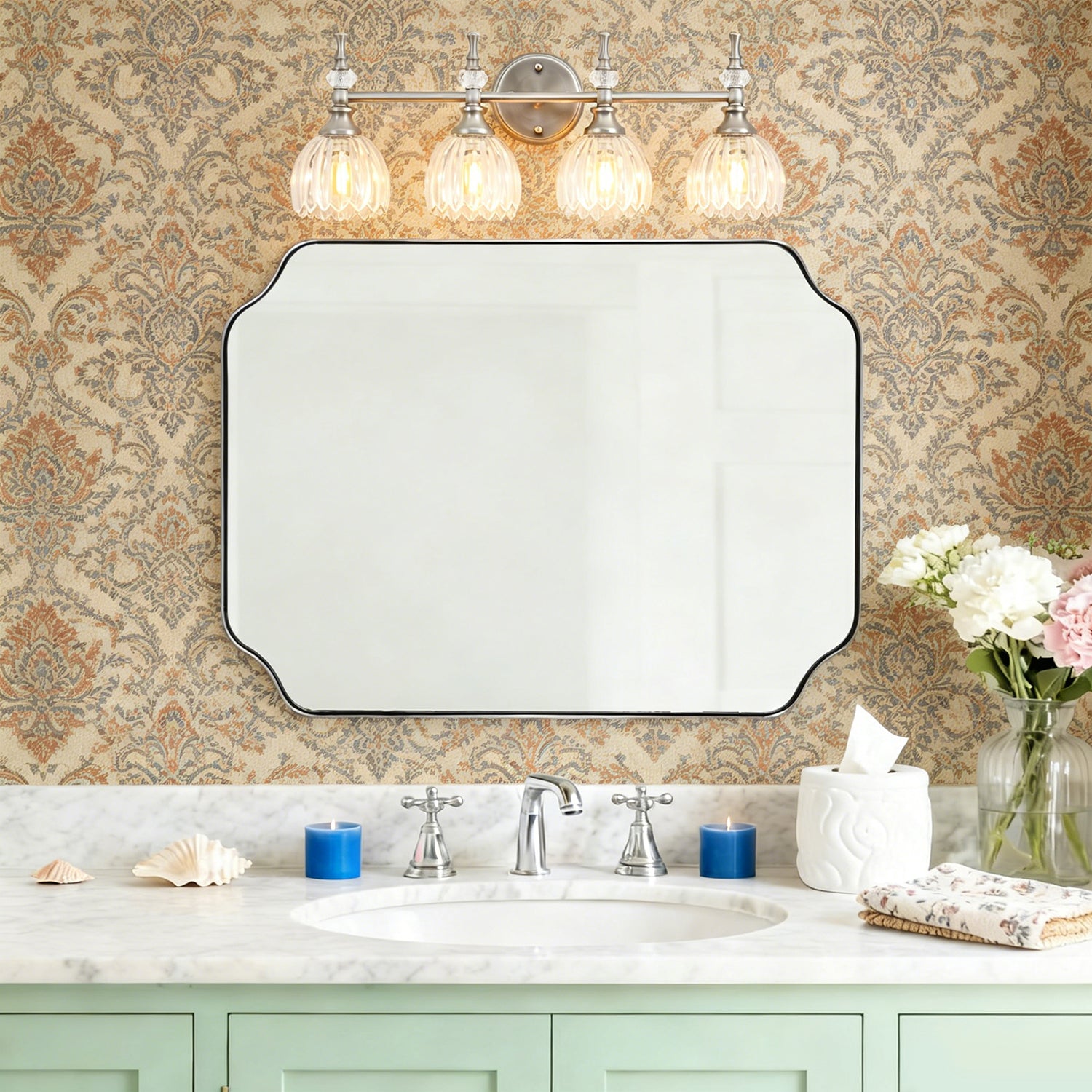Contemporary Bathroom Vanity Light Fixtures with Tulip Glass Shade Sconces for Bath,Bedroom, Hallway