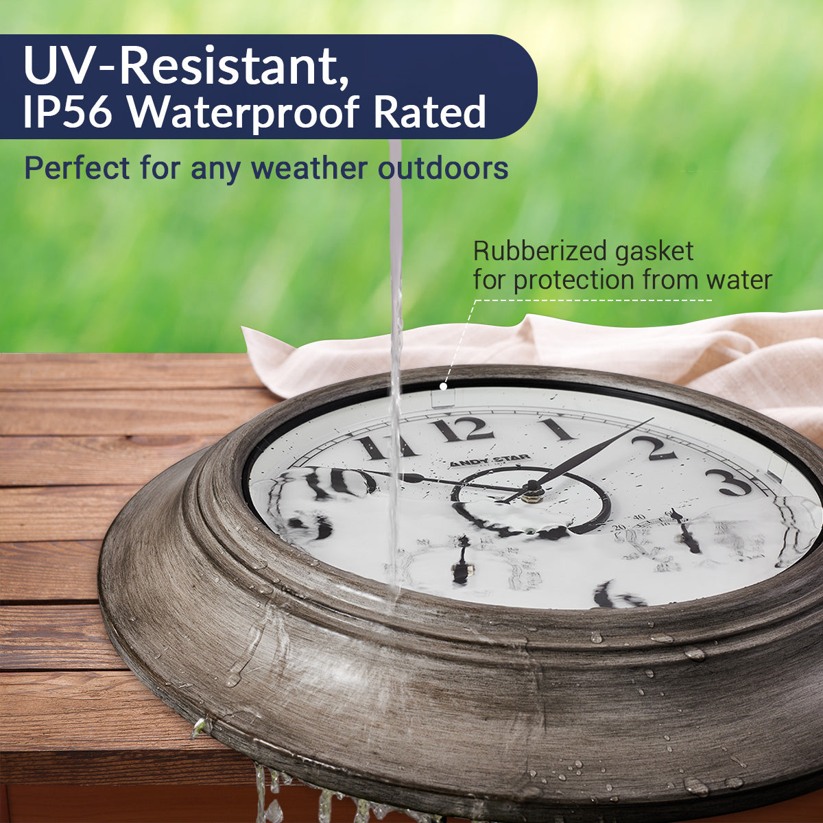 Contemporary Large Outdoor Wall Clock with Thermometer Weatherproof Illuminated ,21 Inch