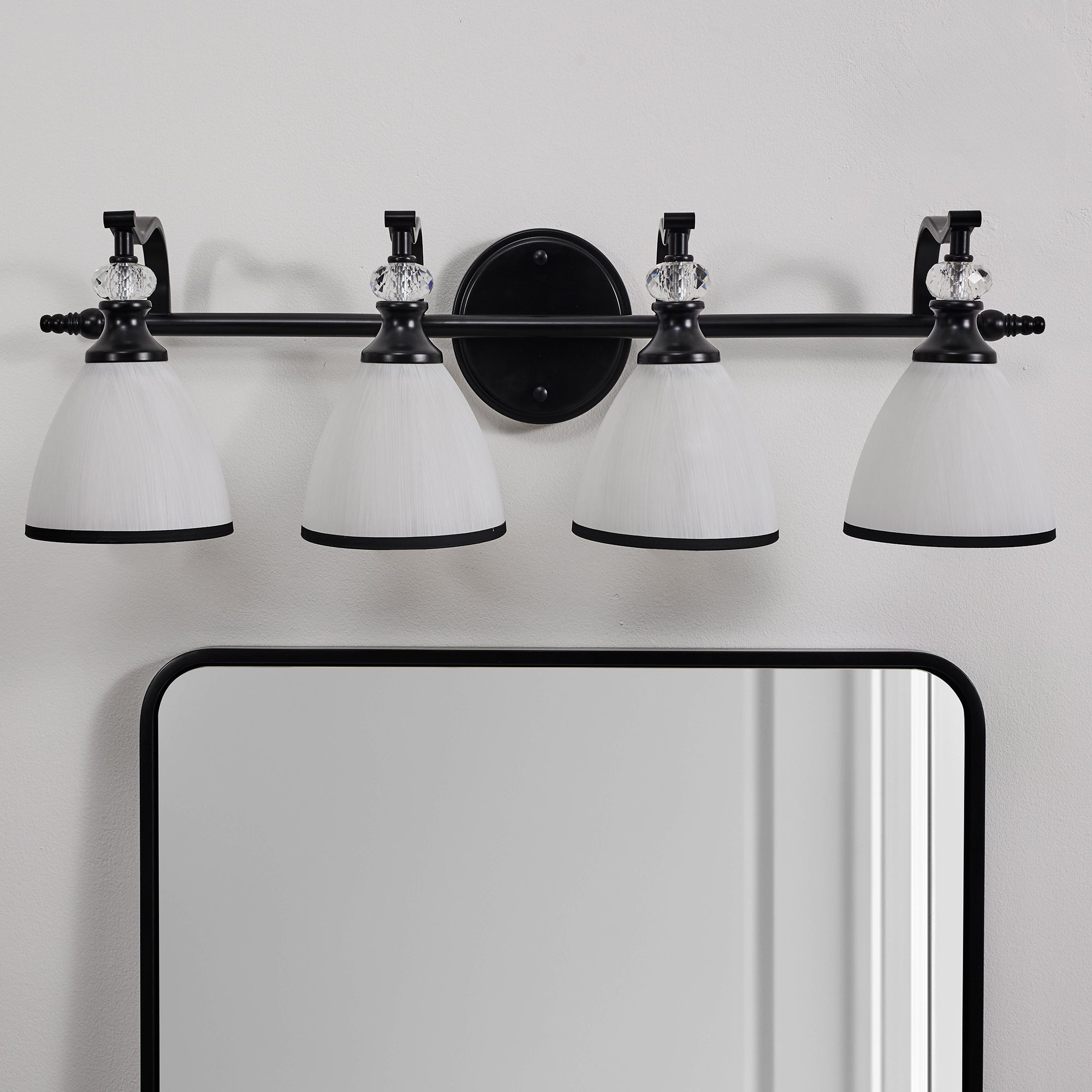 Artistical Metal Crank Frame White Frosted Trumpet Shade Bathroom Sconces