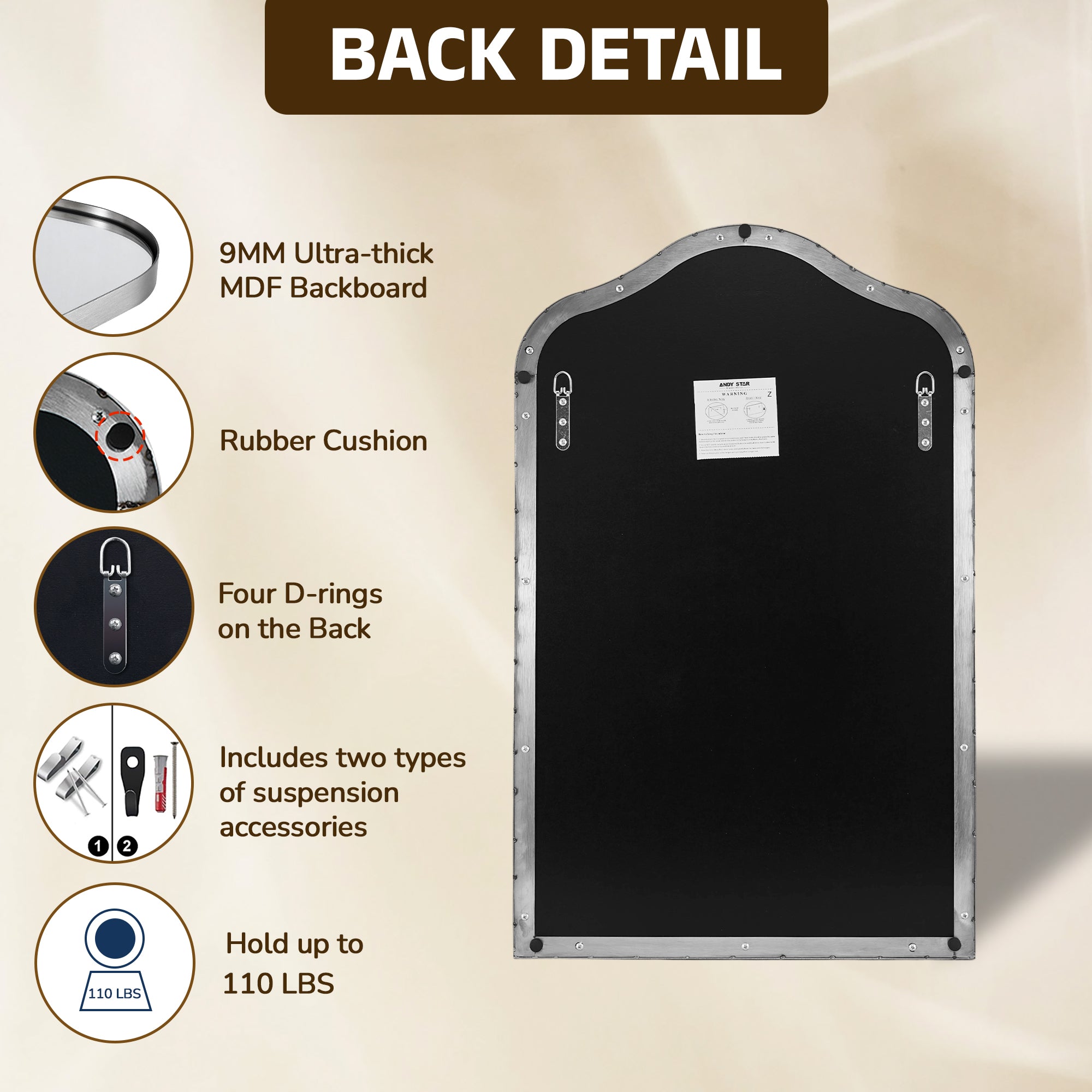 Contemporary Arch Top Curved Arched Bathroom Vanity Mirror | Stainless Steel Frame