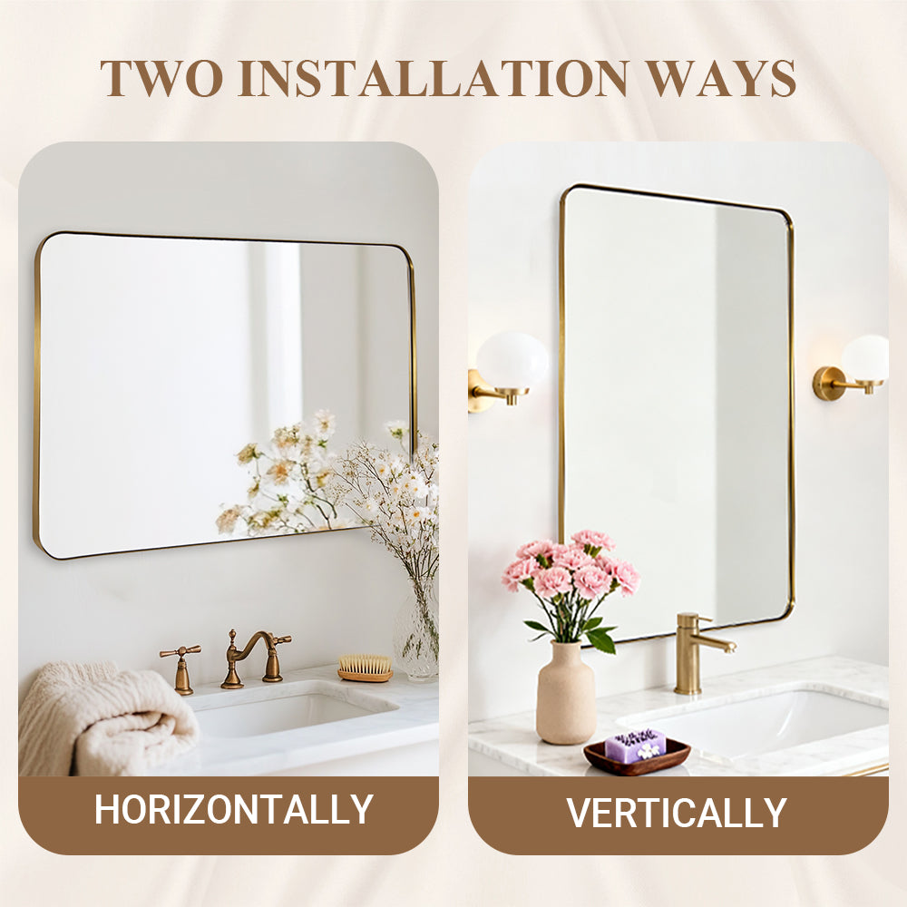 Modern Rounded Rectangle Mirror for Bathroom/ Vanity/ Wall | Stainless Steel Frame
