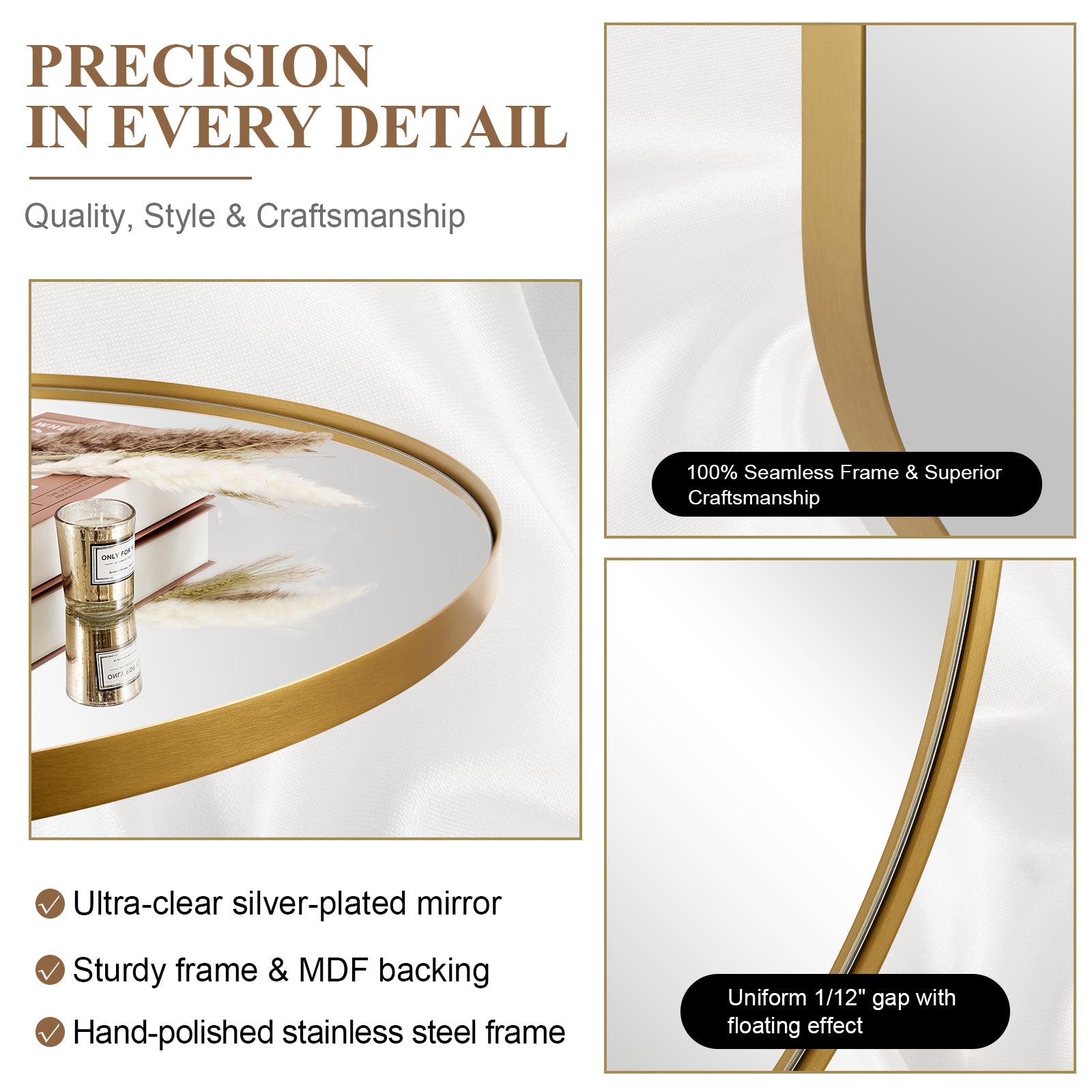 Modern Pill Shaped Capsule Wall Mirrors Long Oval Bathroom Vanity Mirror | Stainless Steel Frame