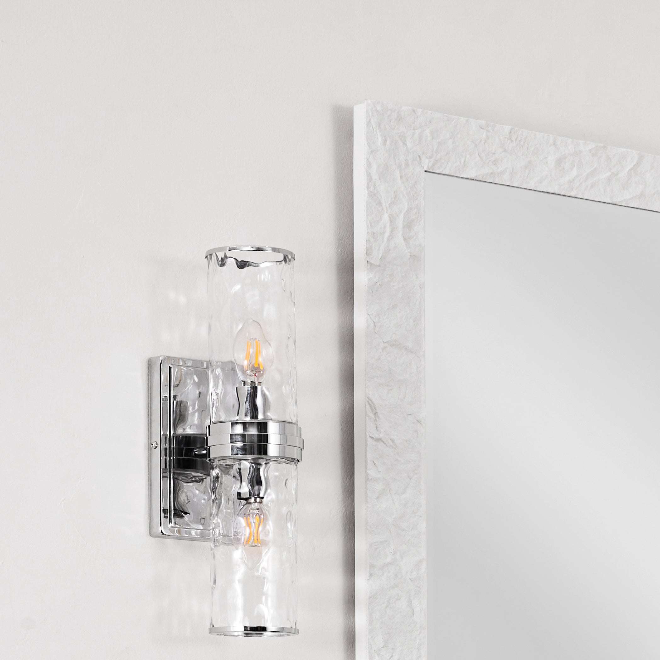 Contemporary White Plaster Thick Framed Rectangle Bathroom Mirror Decorative Beveled Mirror