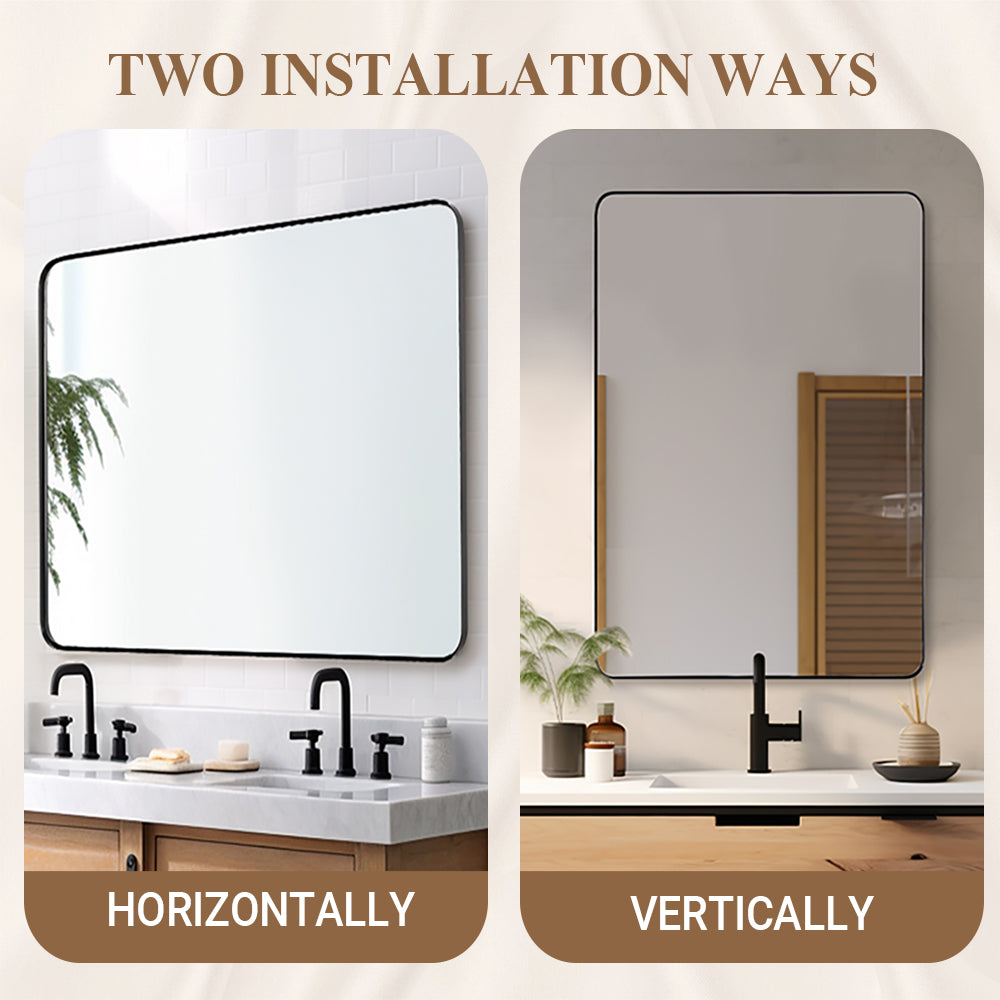 Modern Rounded Rectangle Mirror for Bathroom/ Vanity/ Wall | Stainless Steel Frame