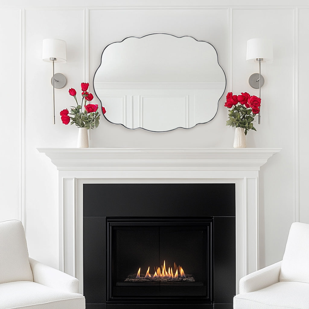 Contemporary Wavy Oval Scalloped Bathroom Vanity Mirror Irregular Decorative Mirror| Stainless Steel Framed