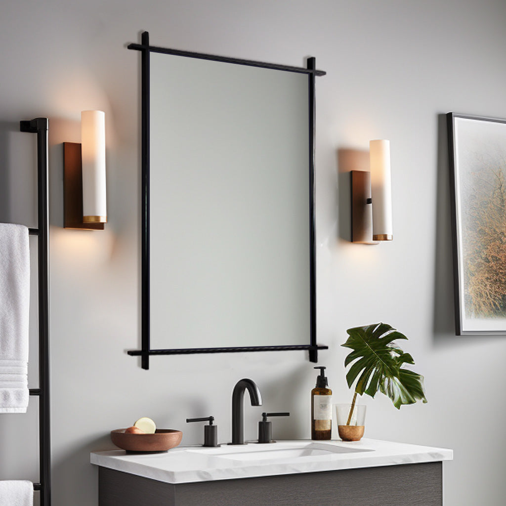 Open Box Like New:Vintage Cross Corner Metal Framed Rectangle Wall Mirror