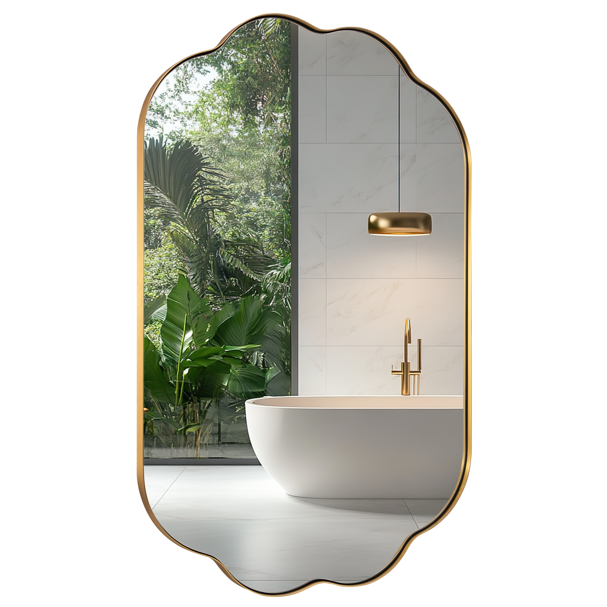 Contemporary Oval Scalloped Bathroom Vanity & Wall Mirror| Stainless Steel Framed