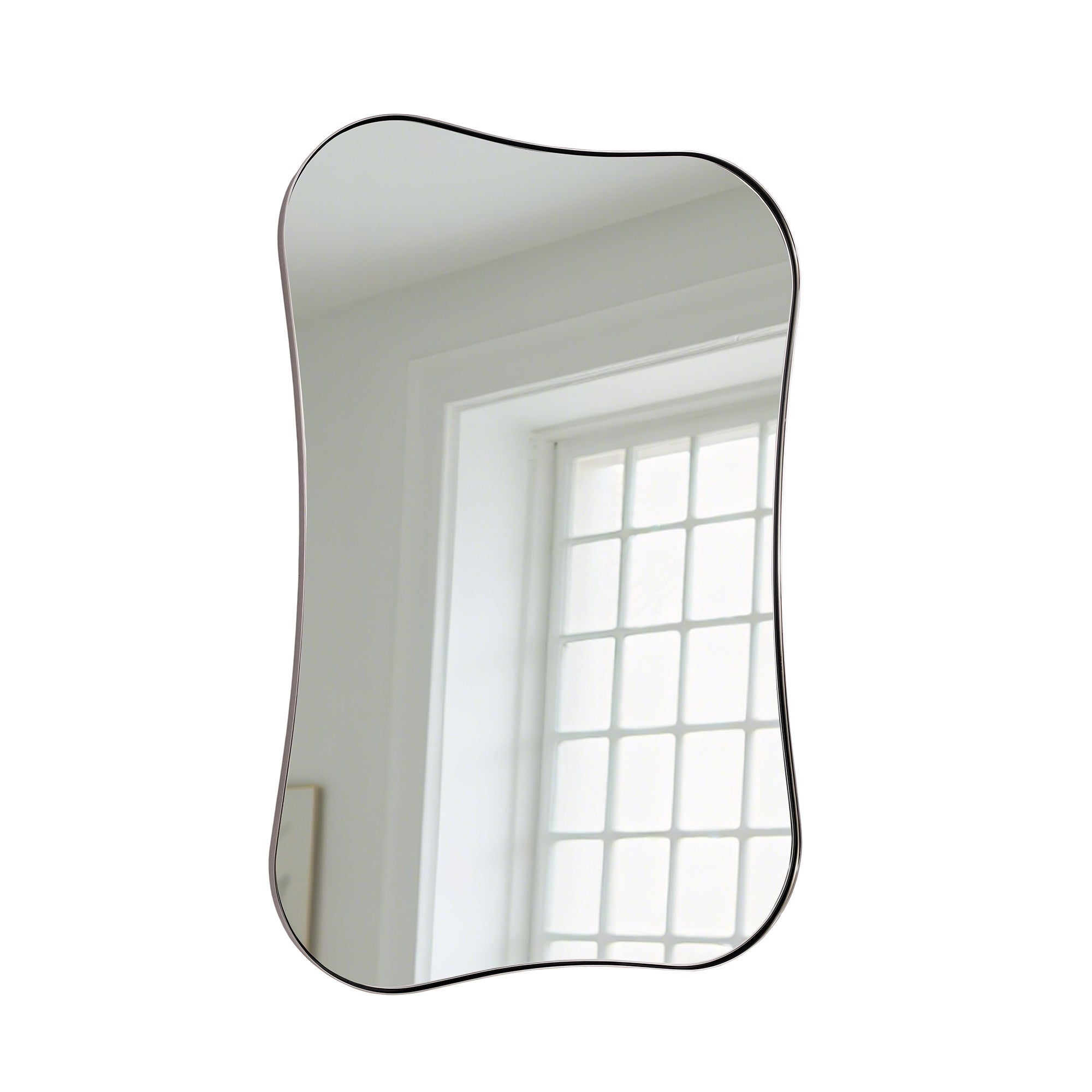 Contemporary Dual Concave Edge Rouded Scalloped Rectangle Wall Mirror | Stainless Steel Frame