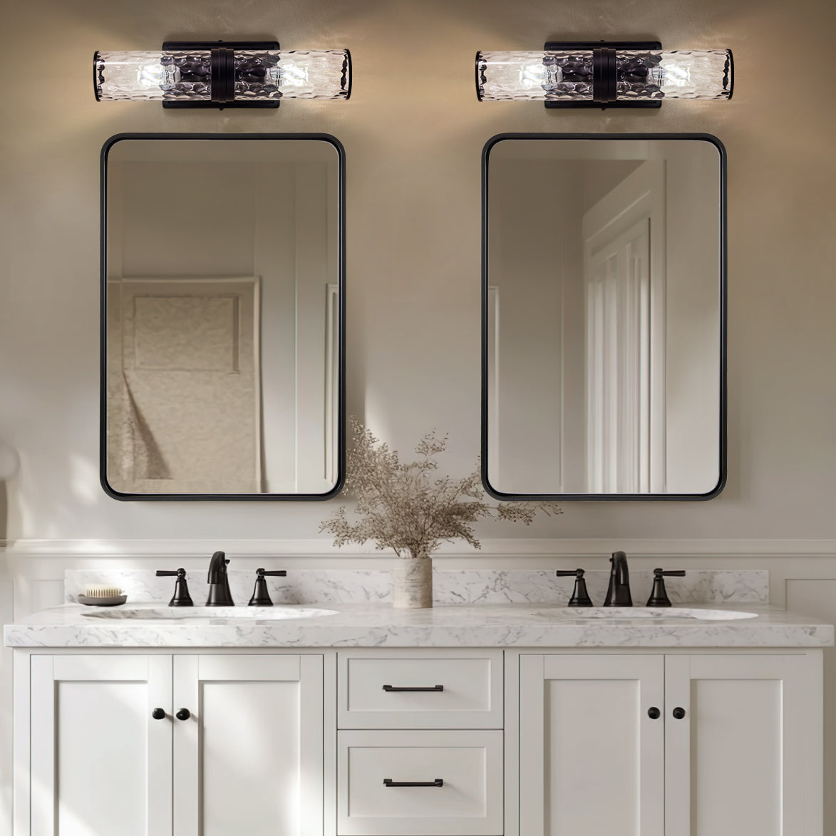 Elegant Hammer Glass Double-Cylinder Shade Wall Sconce Bathroom Light Fixture