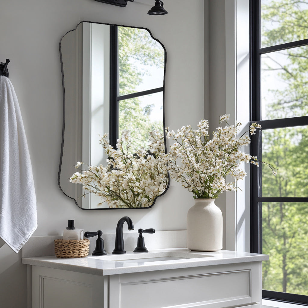 Contemporary Concave Edge Scalloped Bathroom Mirror Decorative | Stainless Steel Frame