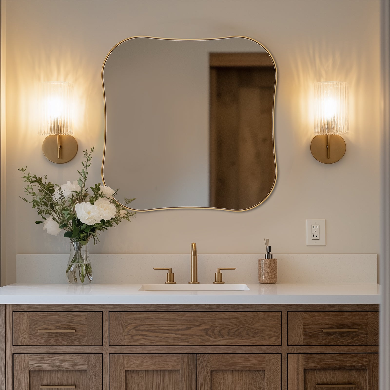 Luxury Irregular Scalloped Square Mirrors for Bathroom Vanity Wall