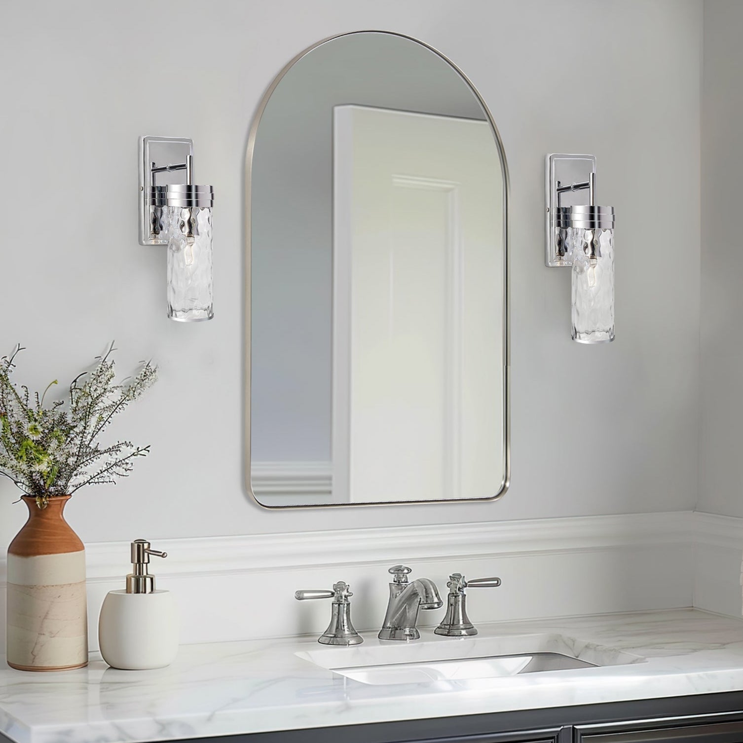 Contemporary Arched Bathroom Vanity Mirror | Stainless Steel Frame