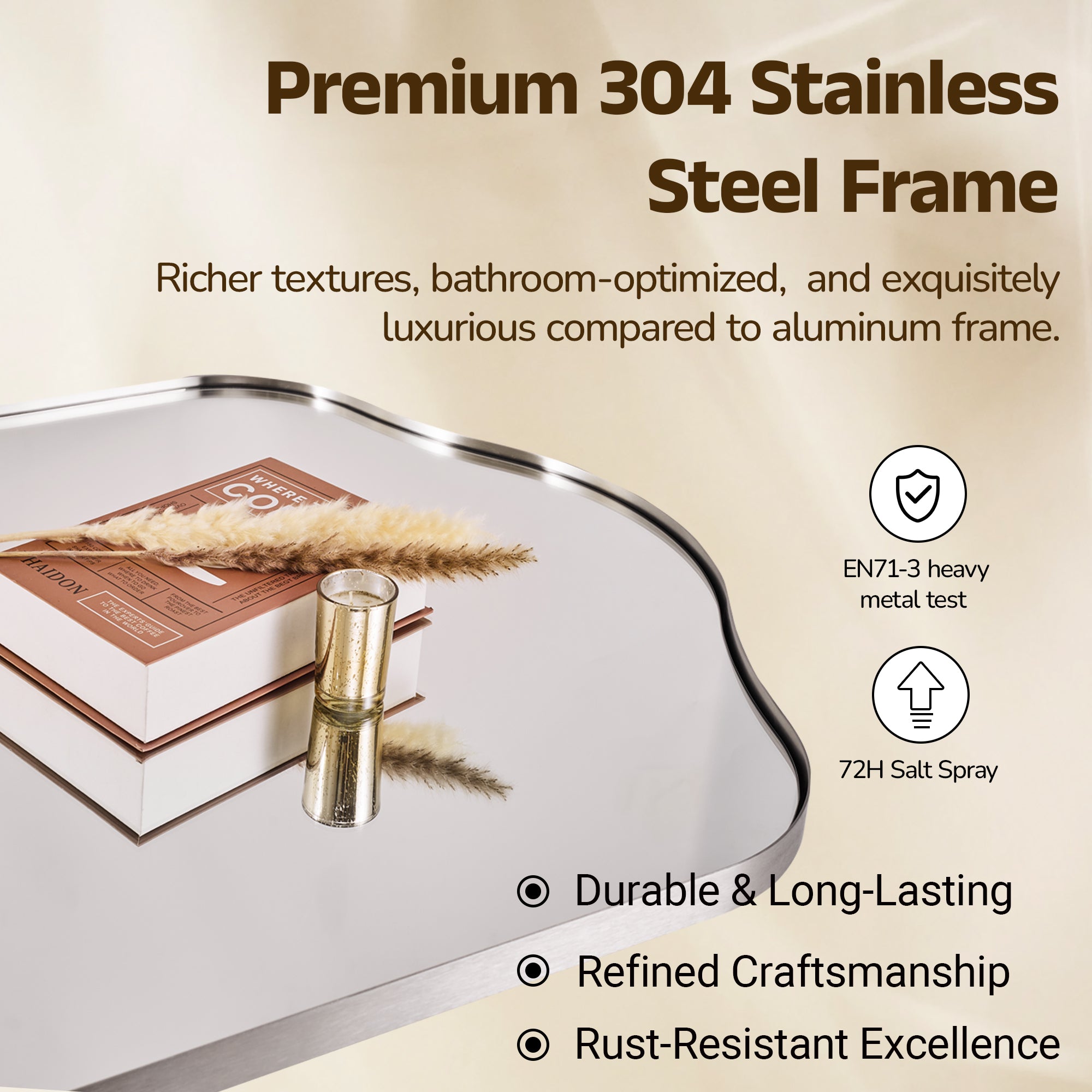 Contemporary Arch Top Curved Arched Bathroom Vanity Mirror | Stainless Steel Frame