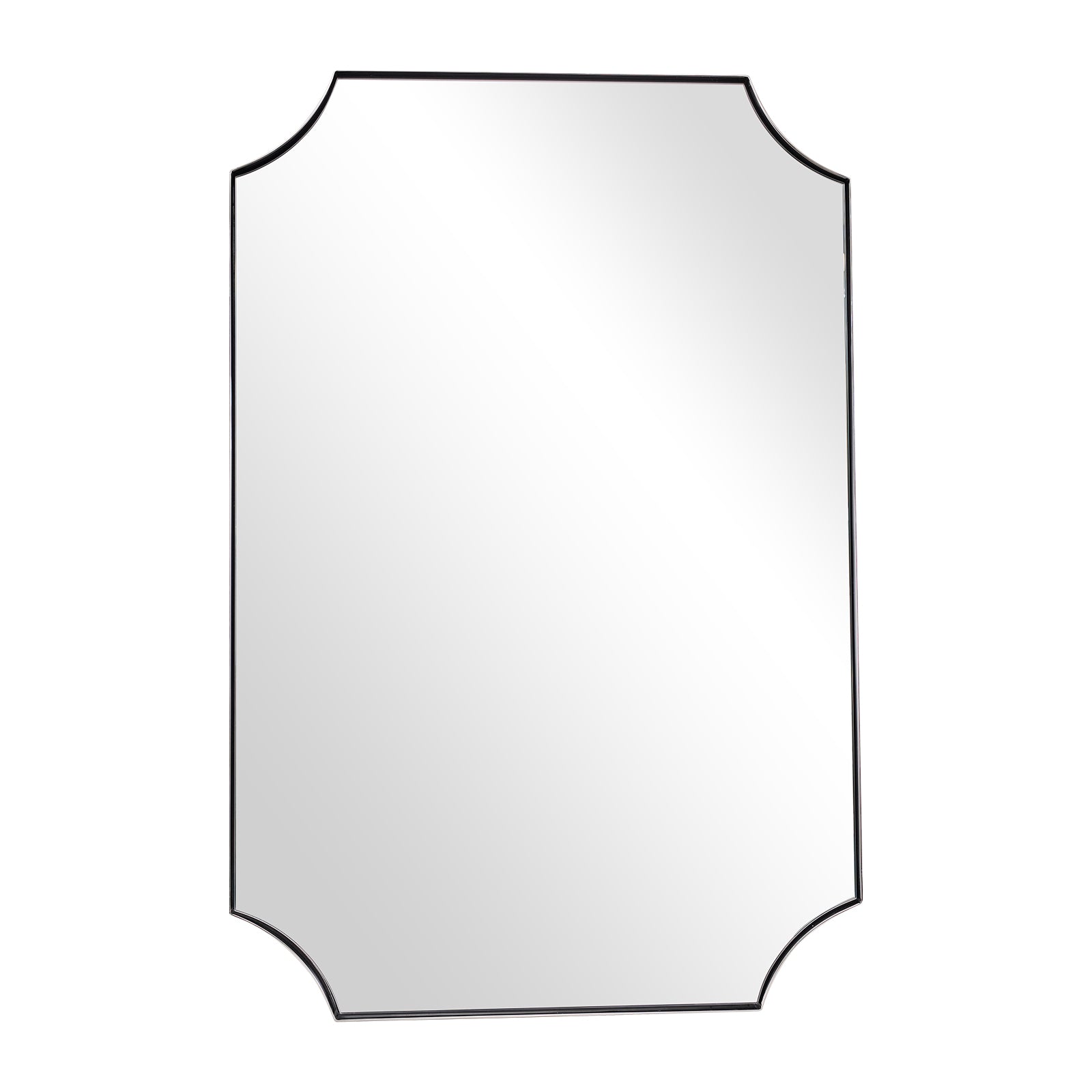 Contemporary Rounded Notched Corner Scalloped Rectangle Bathroom Vanity Mirror | Stainless Steel Frame