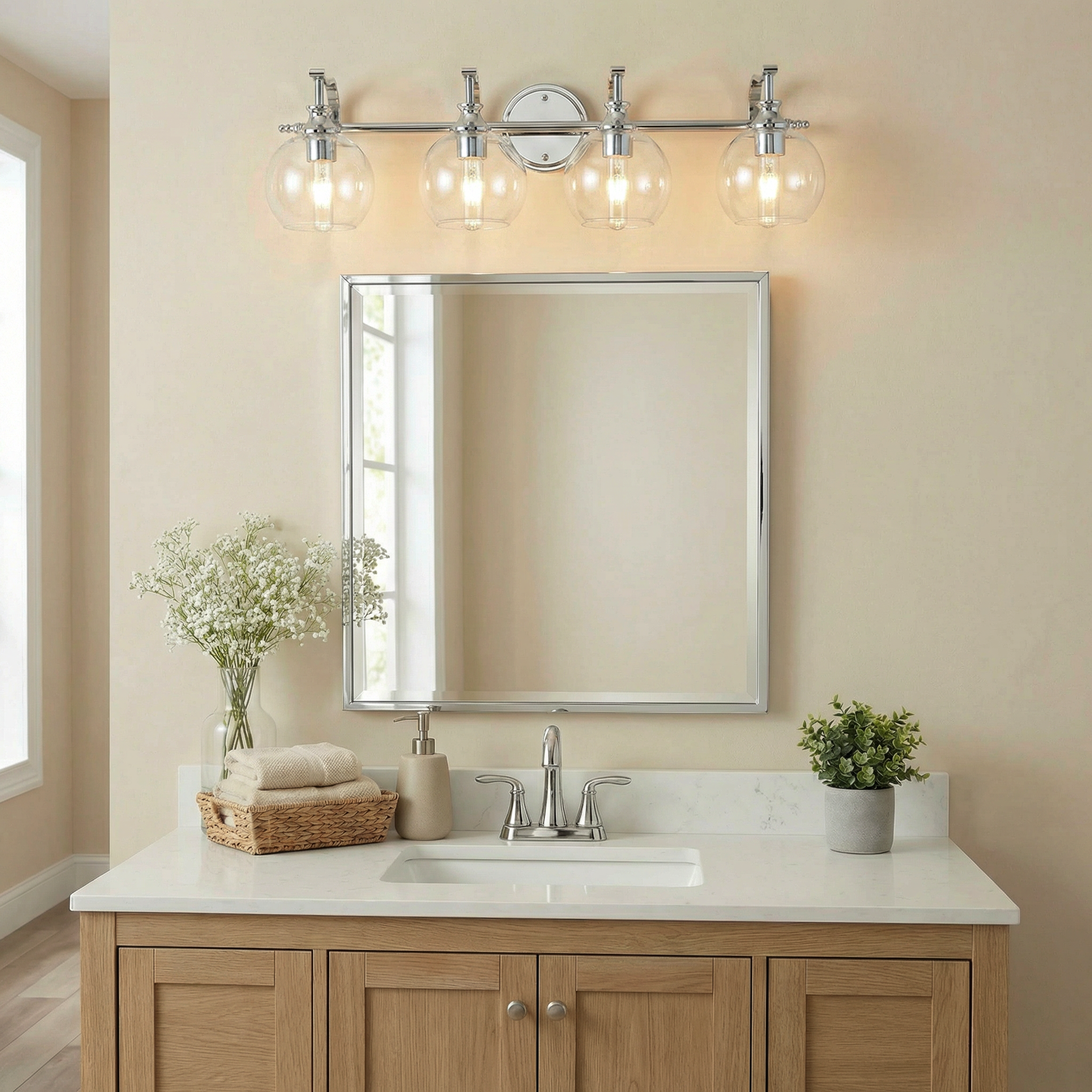 Modern Clear Globe Glass Shade Metal Crank Frame Bathroom Sconces
