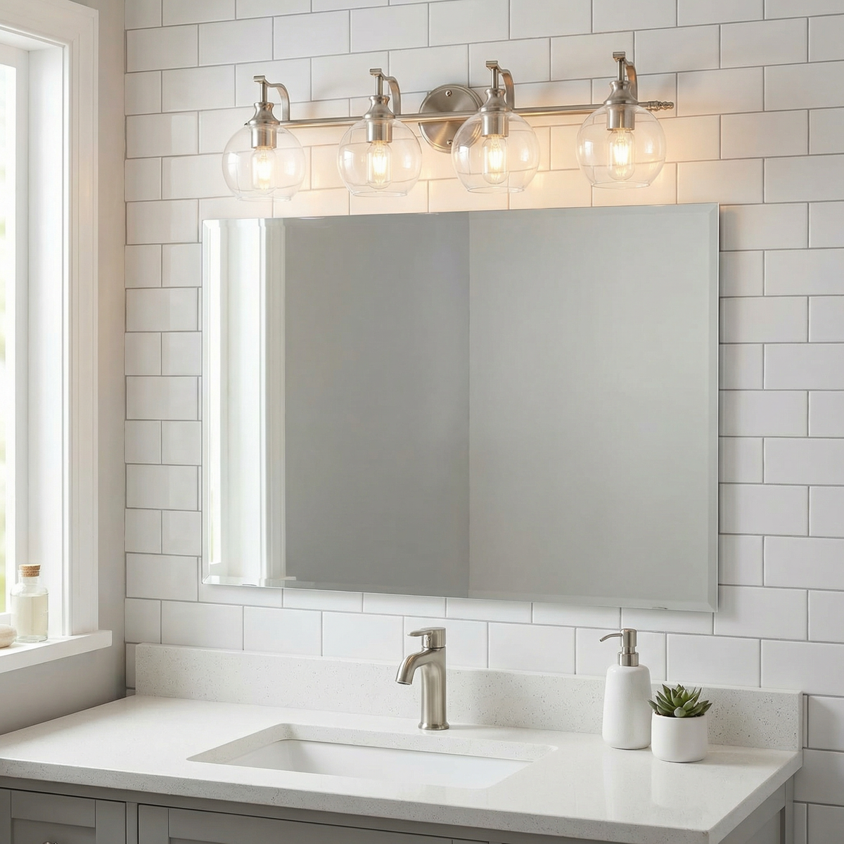 Modern Clear Globe Glass Shade Bathroom Vanity Light