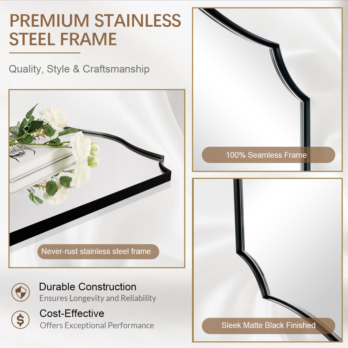 Contemporary Scalloped Rectangle Wall Mirror | Stainless Steel Frame