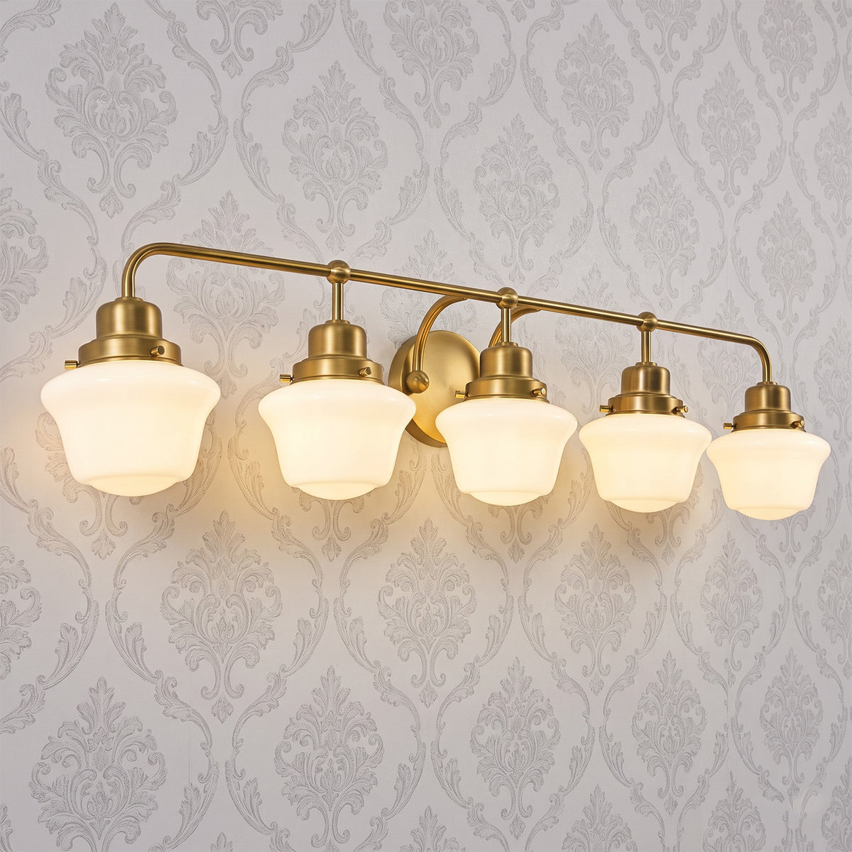 Traditional Schoolhouse Opal Glass Shade Bathroom Vanity Light
