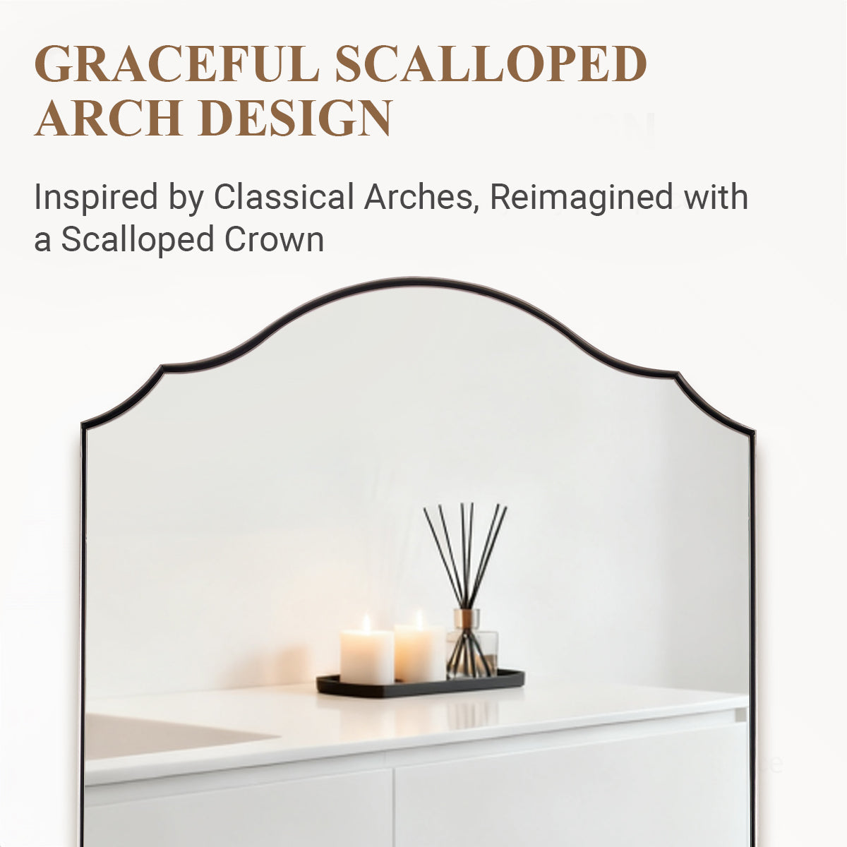 Contemporary Arched Curved Scalloped Mirror Bathroom Vanity Mirror | Stainless Steel Frame