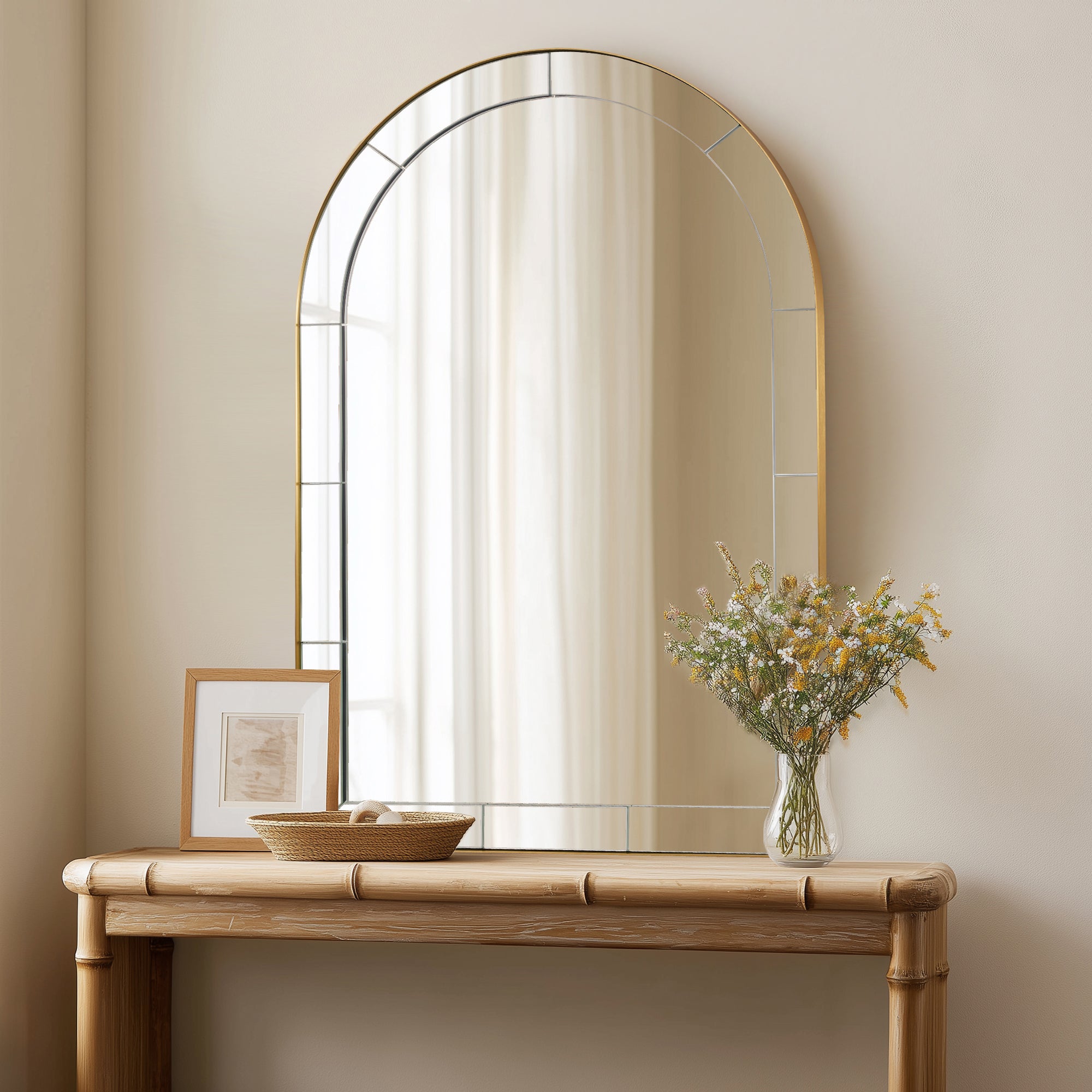 Minuette Glass Tile Edge Arched Mirror Bathroom Vanity Mirror | Stainless Steel Frame