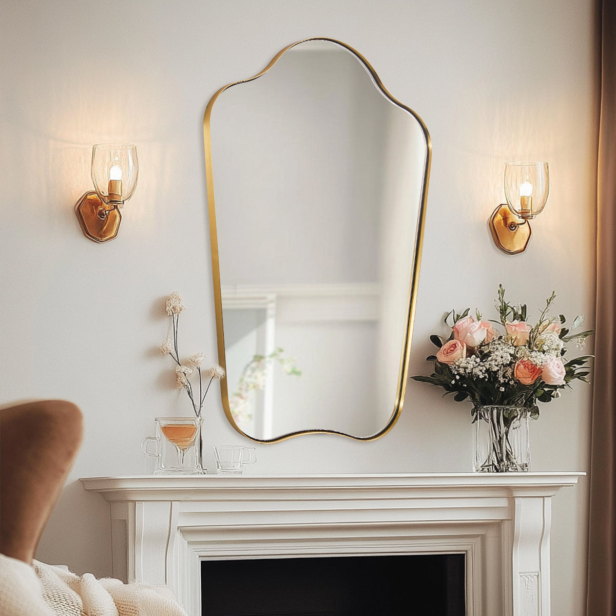 Contemporary Dual Arch Wall Mirror Irregular Scalloped Bathroom Mirror | Stainless Steel Frame
