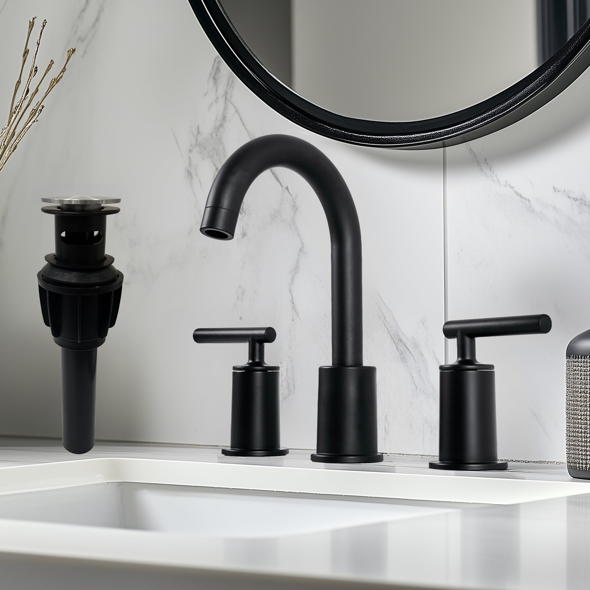 ANDY STAR Bathroom Faucet 3 Hole, 360 Degree Swivel Spout Bathroom Sink Faucet with 2 Level Handle of Hot&Cold Water Control