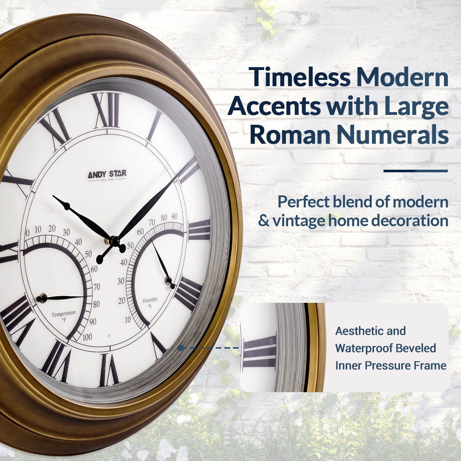 Contemporary Large Outdoor Wall Clock with Thermometer Waterproof Illuminated,24 Inch