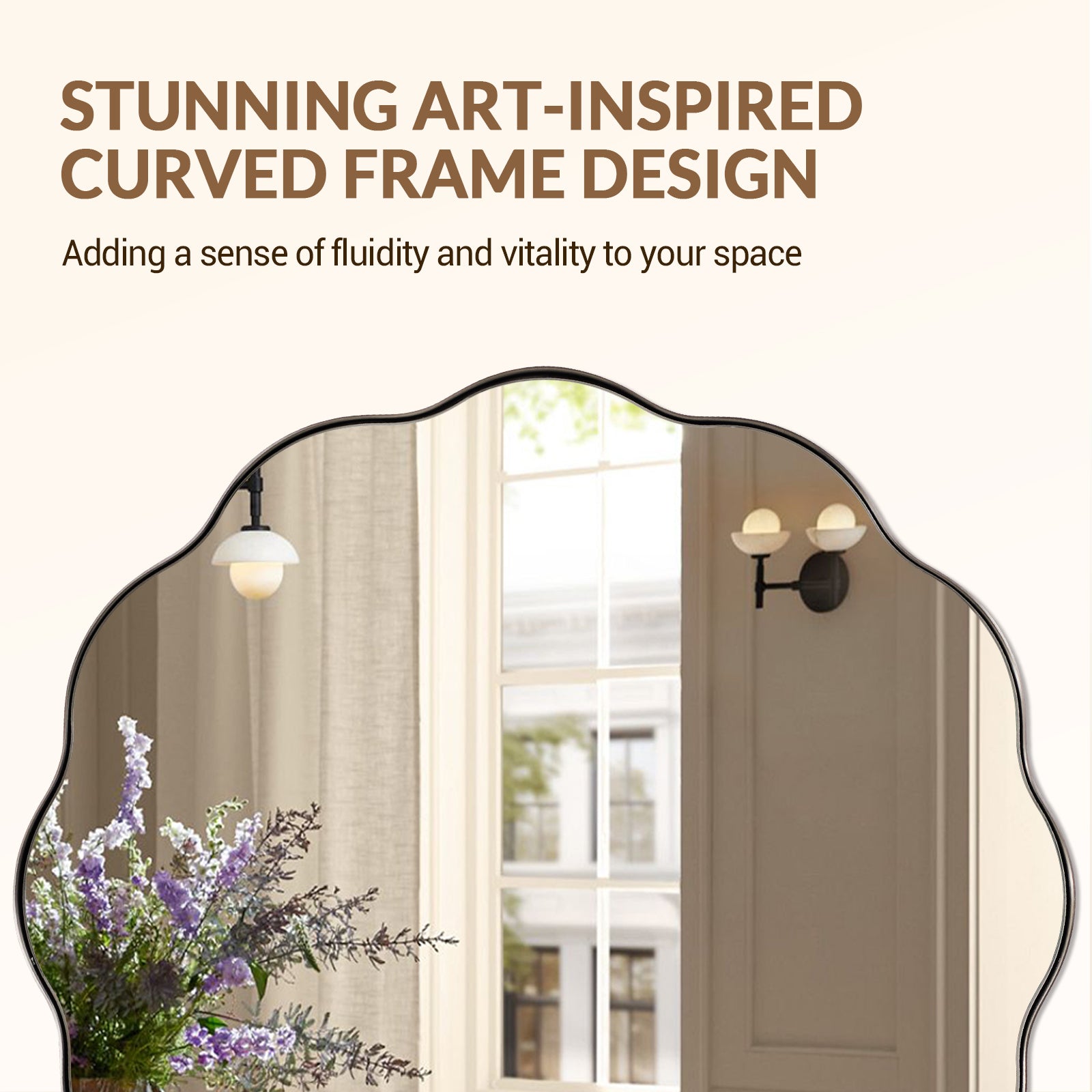 Contemporary Round Scalloped Mirror Wavy Circle Bathroom Vanity Mirror | Stainless Steel Frame