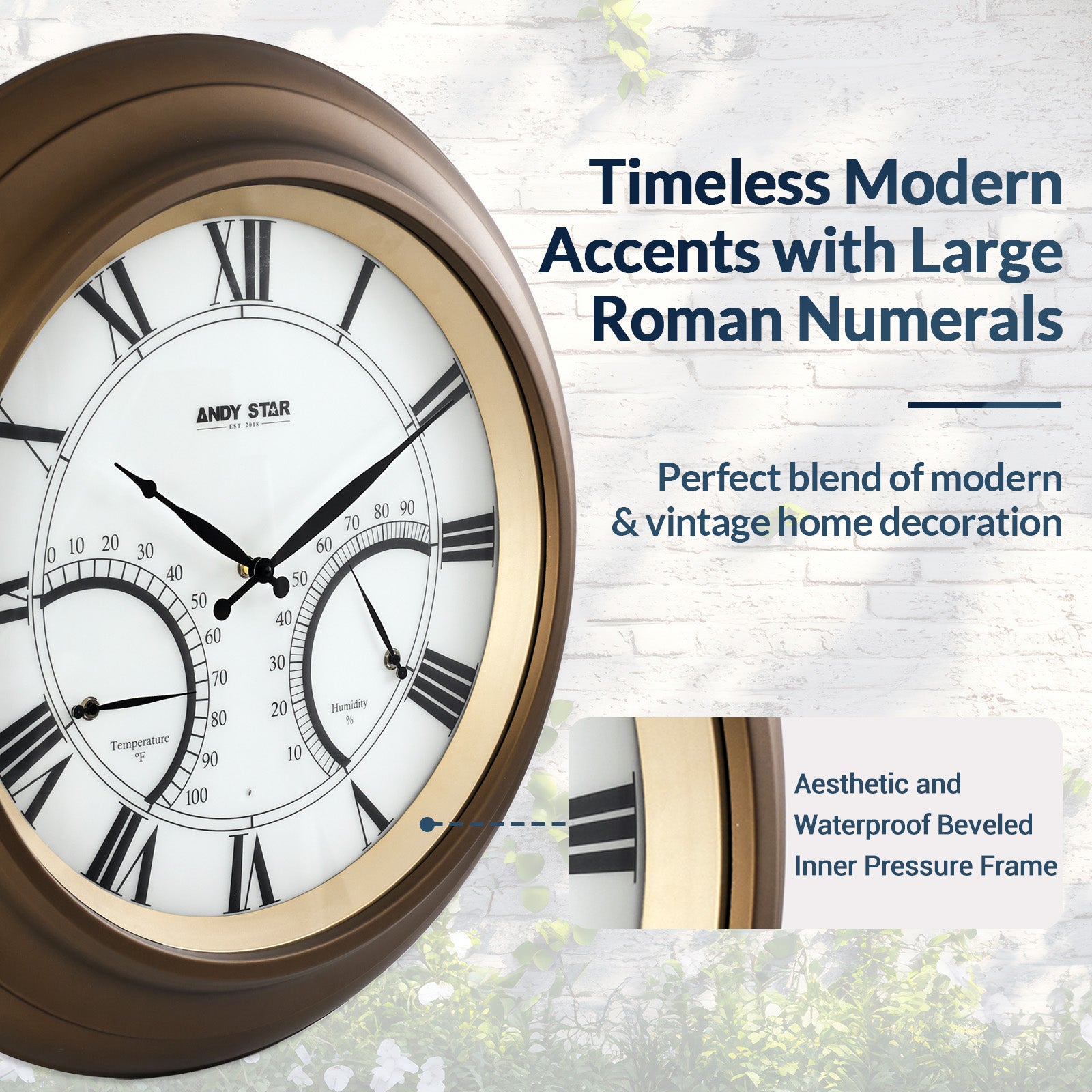 Contemporary Large Outdoor Wall Clock with Thermometer Waterproof Illuminated,24 Inch