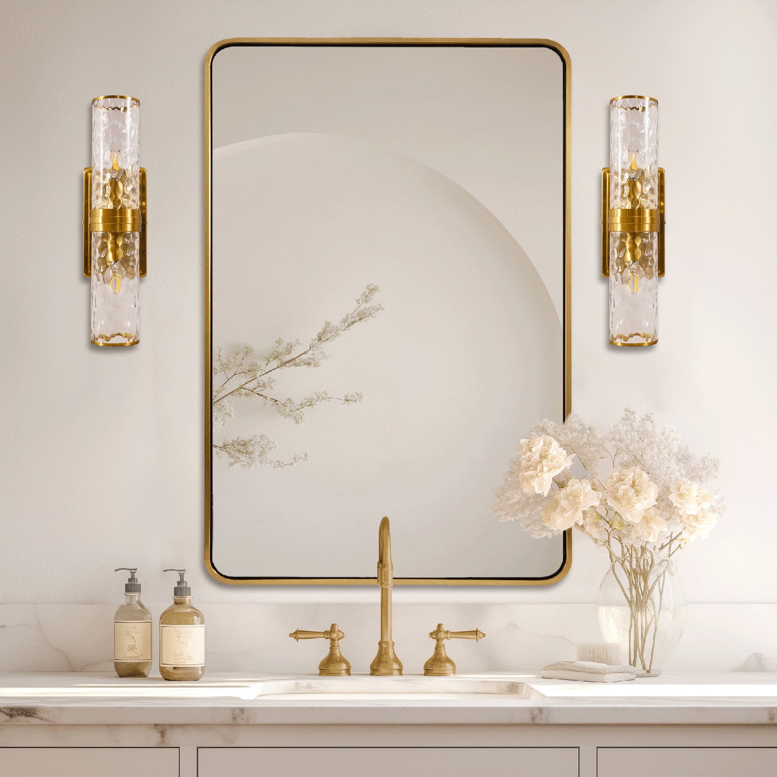 Elegant Hammer Glass Double-Cylinder Shade Wall Sconce Bathroom Light Fixture