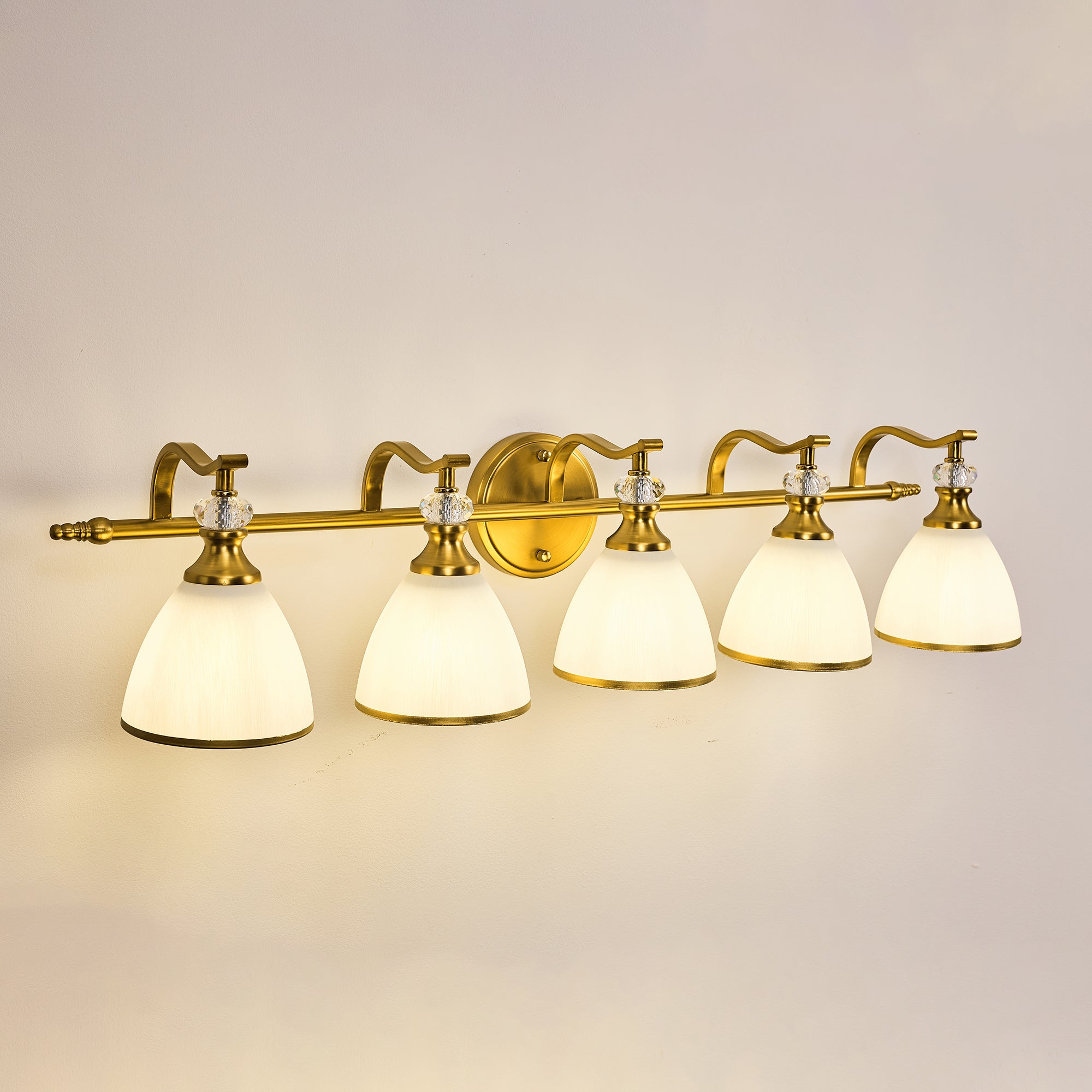 Artistical Metal Crank Frame White Frosted Trumpet Shade Bathroom Sconces