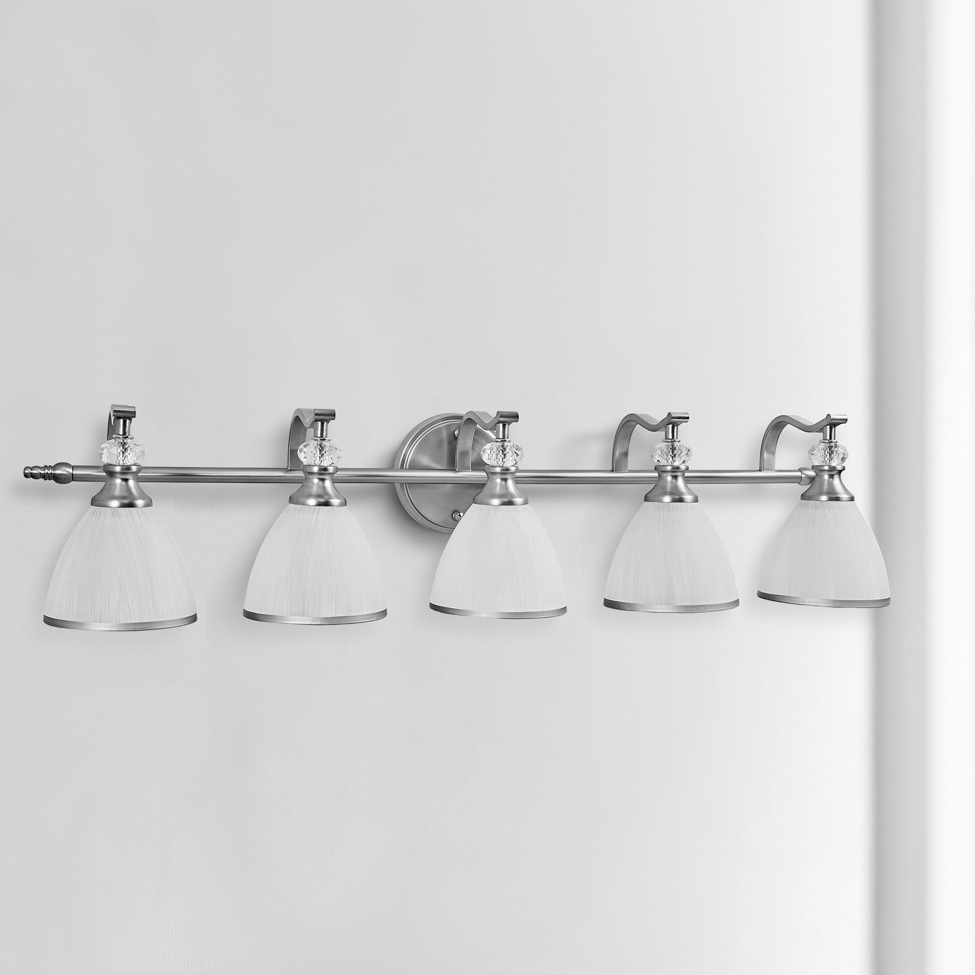 Artistical Metal Crank Frame White Frosted Trumpet Shade Bathroom Sconces