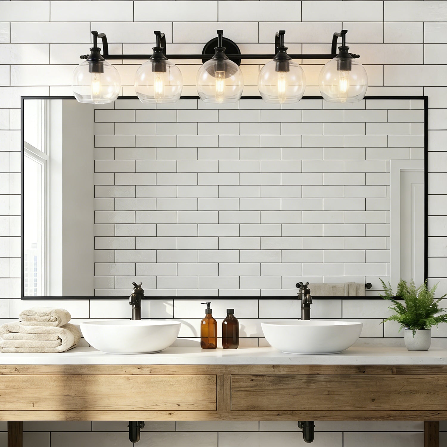 Modern Clear Globe Glass Shade Metal Crank Frame Bathroom Sconces