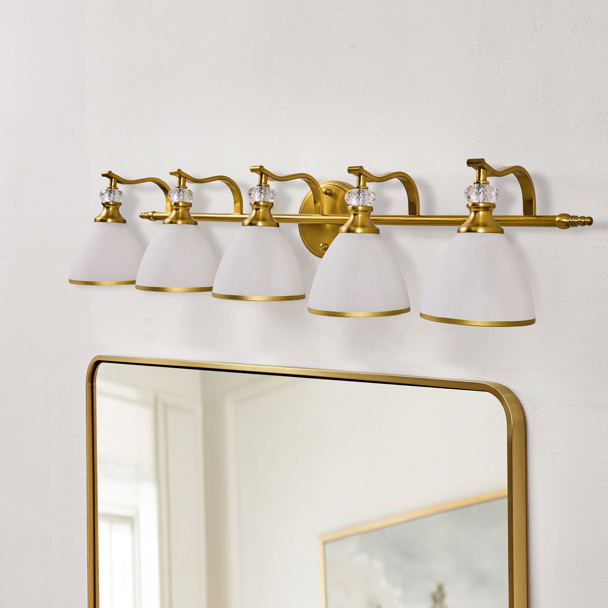 Artistical Metal Crank Frame White Frosted Trumpet Shade Bathroom Sconces