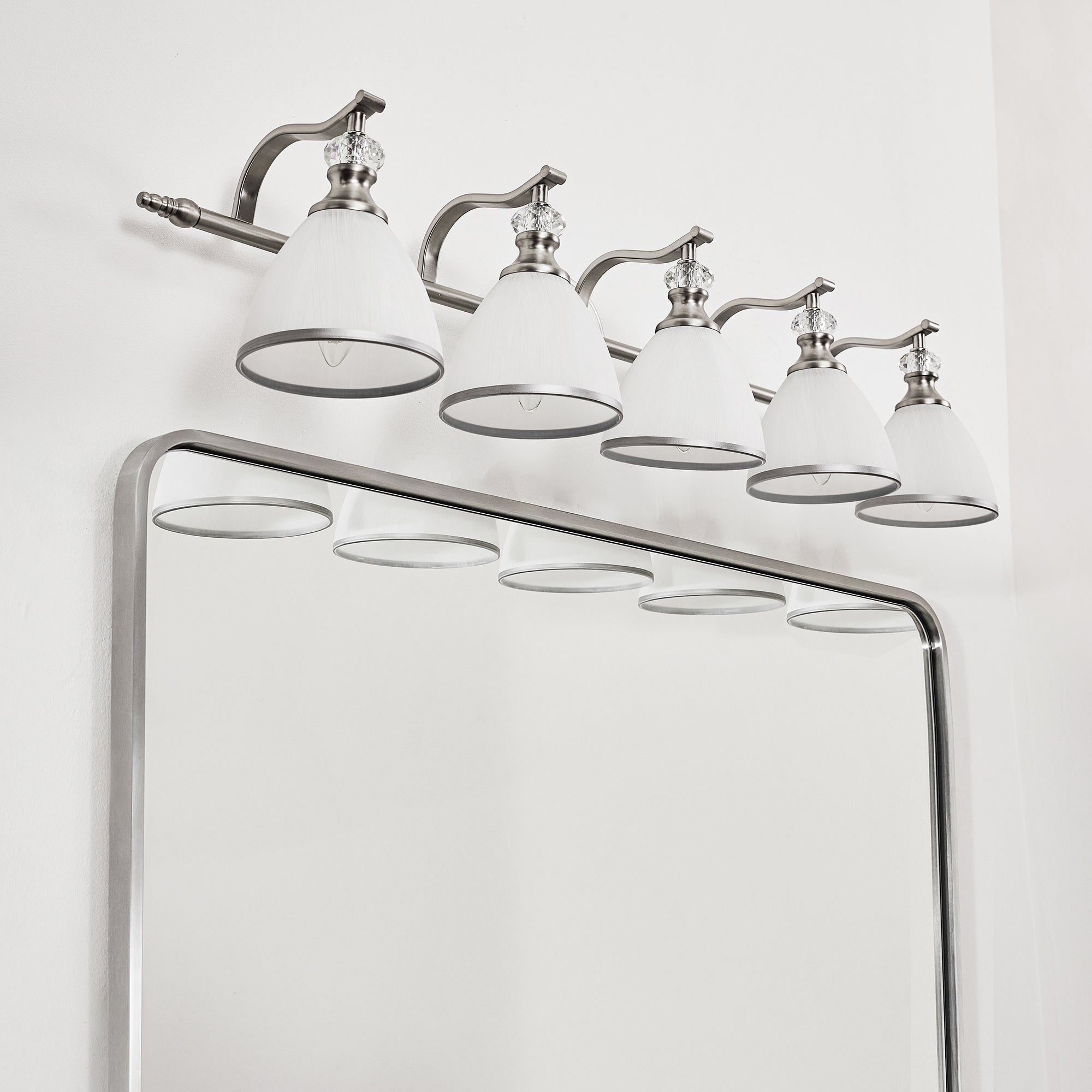 Artistical Metal Crank Frame White Frosted Trumpet Shade Bathroom Sconces