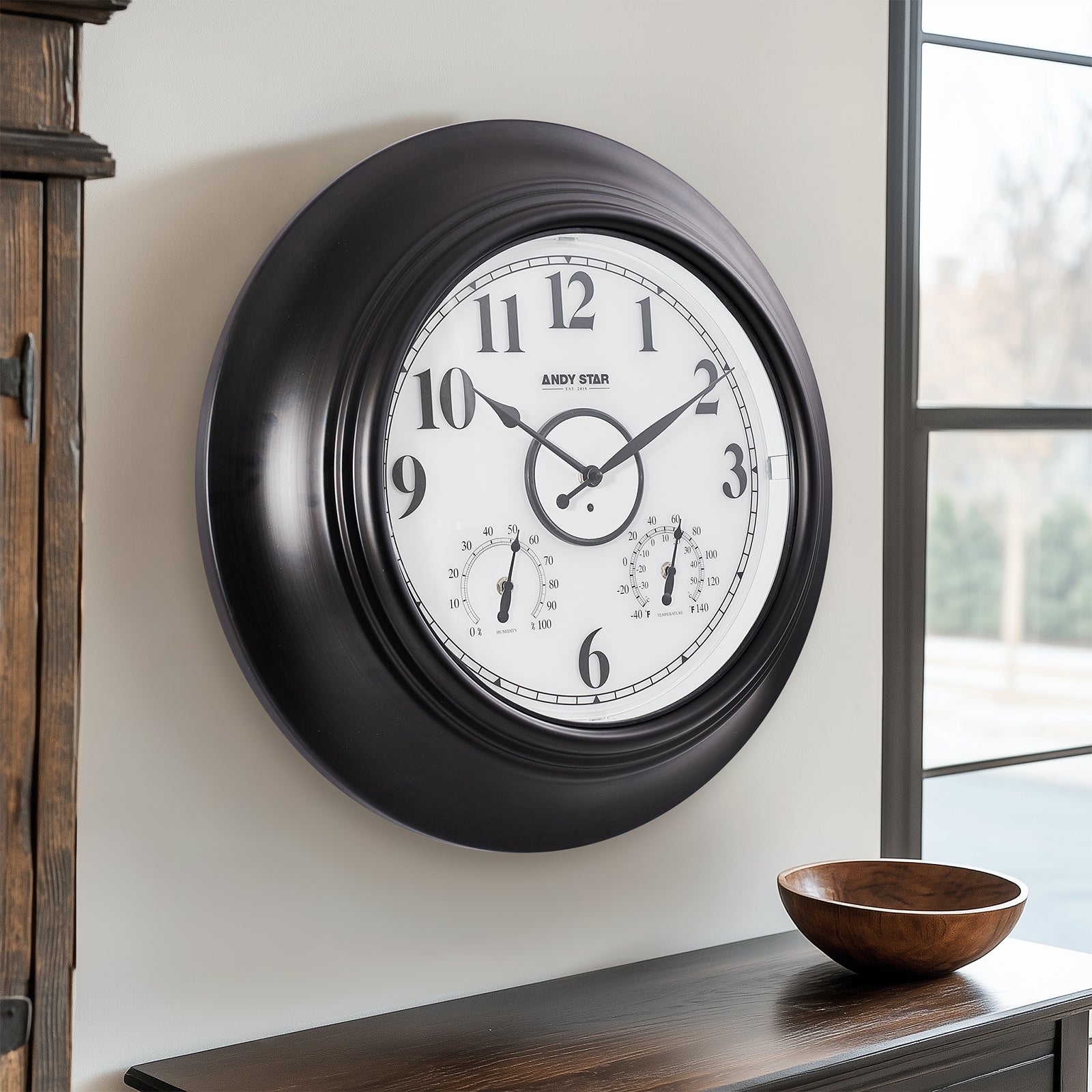 Contemporary Large Outdoor Wall Clock with Thermometer Weatherproof Illuminated ,21 Inch