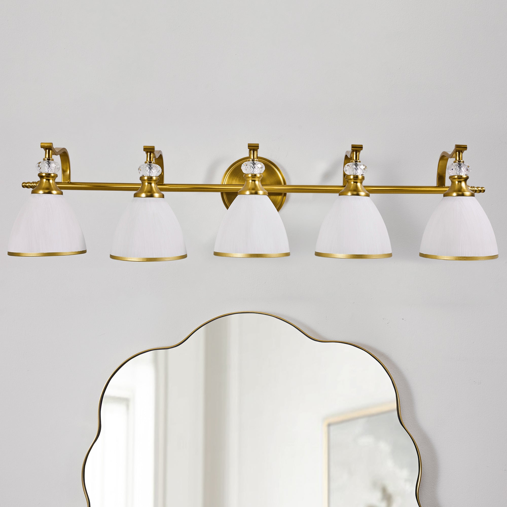 Artistical Metal Crank Frame White Frosted Trumpet Shade Bathroom Sconces