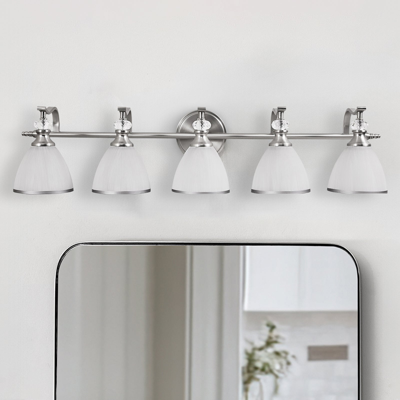 Artistical Metal Crank Frame White Frosted Trumpet Shade Bathroom Sconces