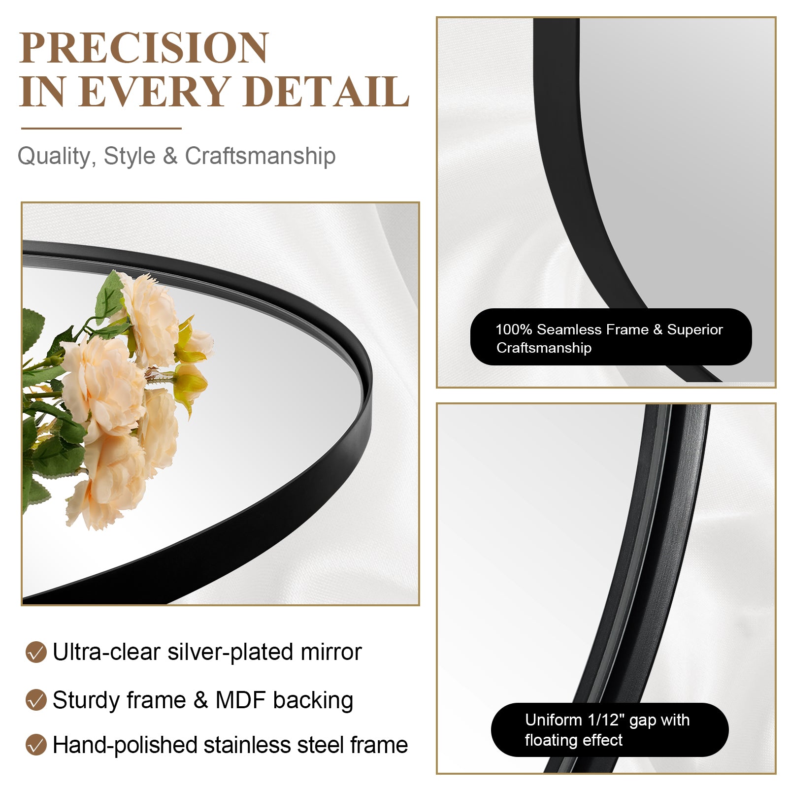 Modern Pill Shaped Capsule Wall Mirrors Long Oval Bathroom Vanity Mirror | Stainless Steel Frame