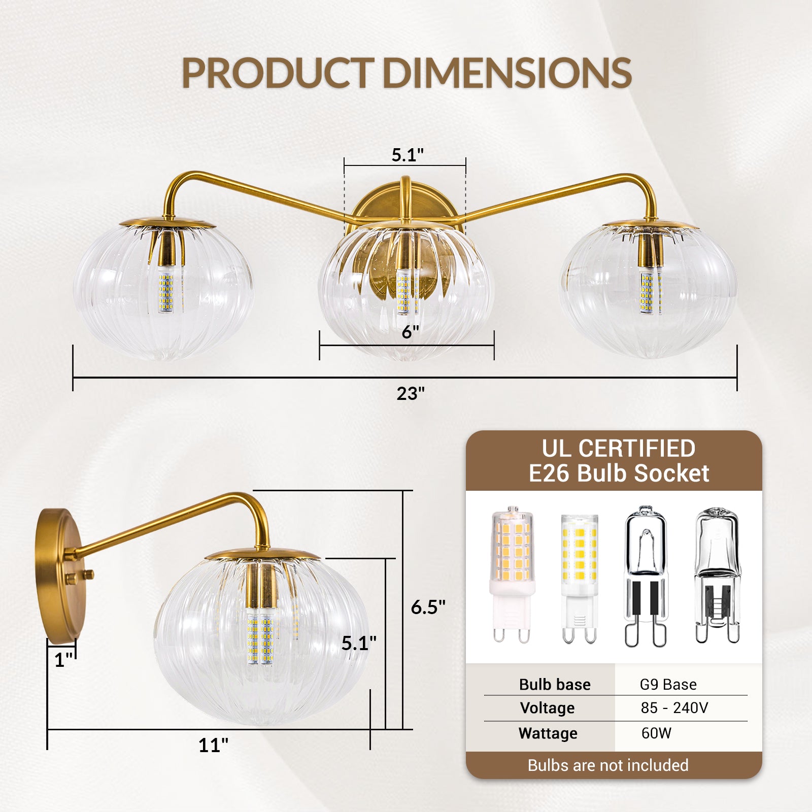 Contemporary Pumpkin Clear Glass Shades Bathroom Wall Sconce