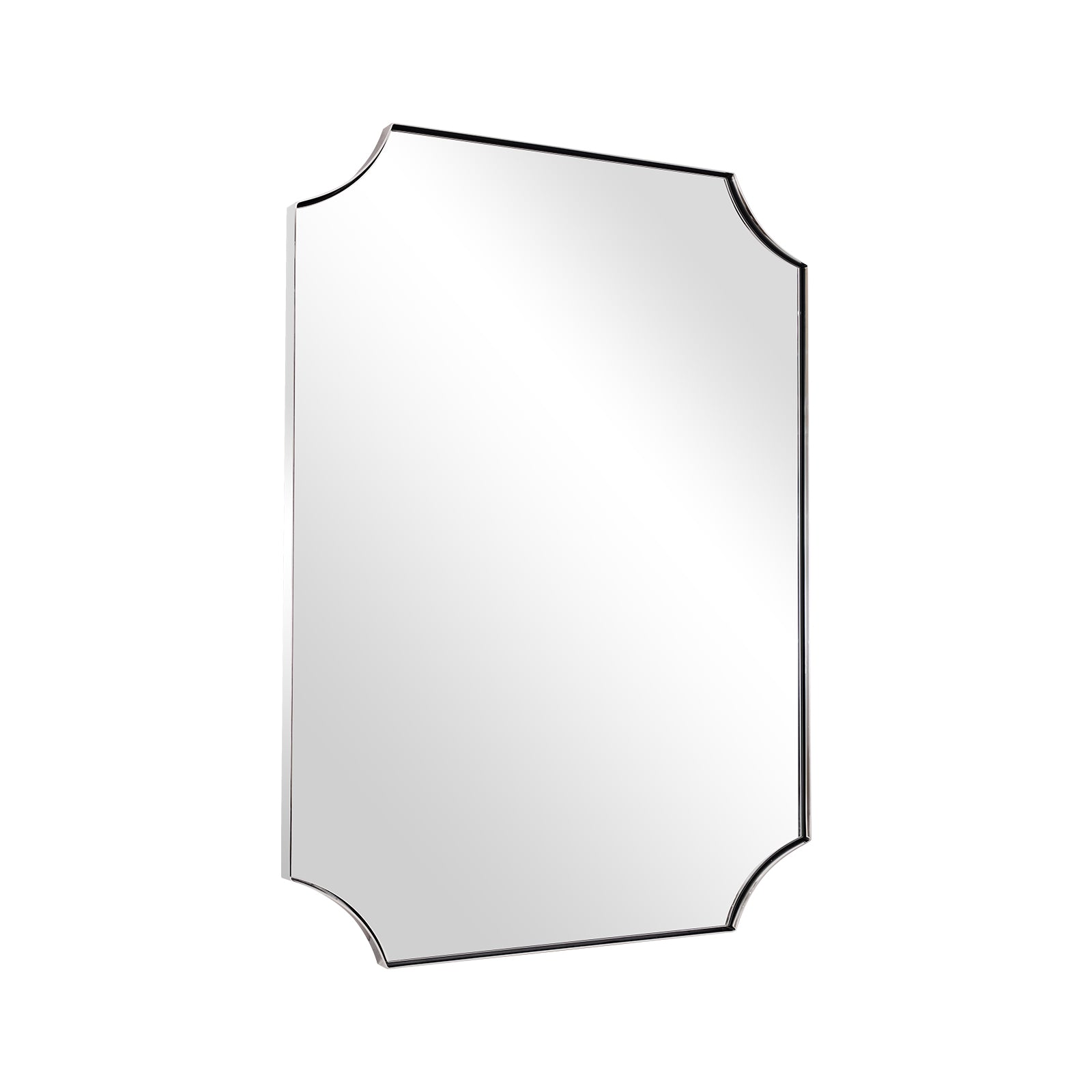 Contemporary Rounded Notched Corner Scalloped Rectangle Bathroom Vanity Mirror | Stainless Steel Frame