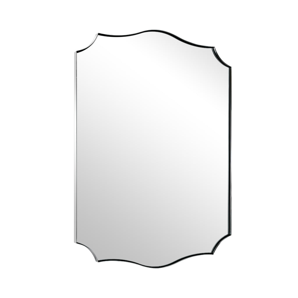 Traditional Rectangle Scalloped Wall Mirror for Bathroom | Stainless Steel Frame