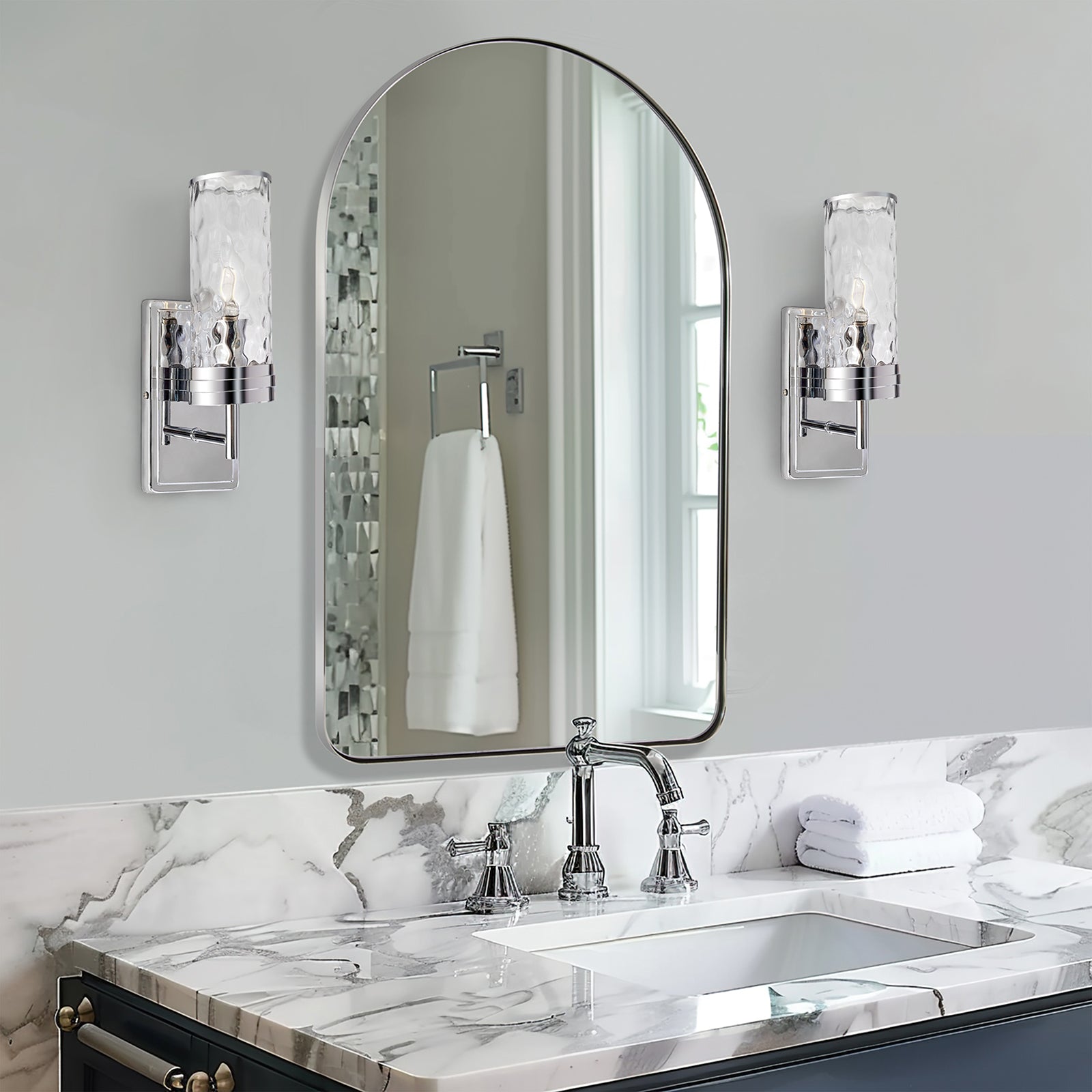 Contemporary Arched Bathroom Vanity Mirror | Stainless Steel Frame