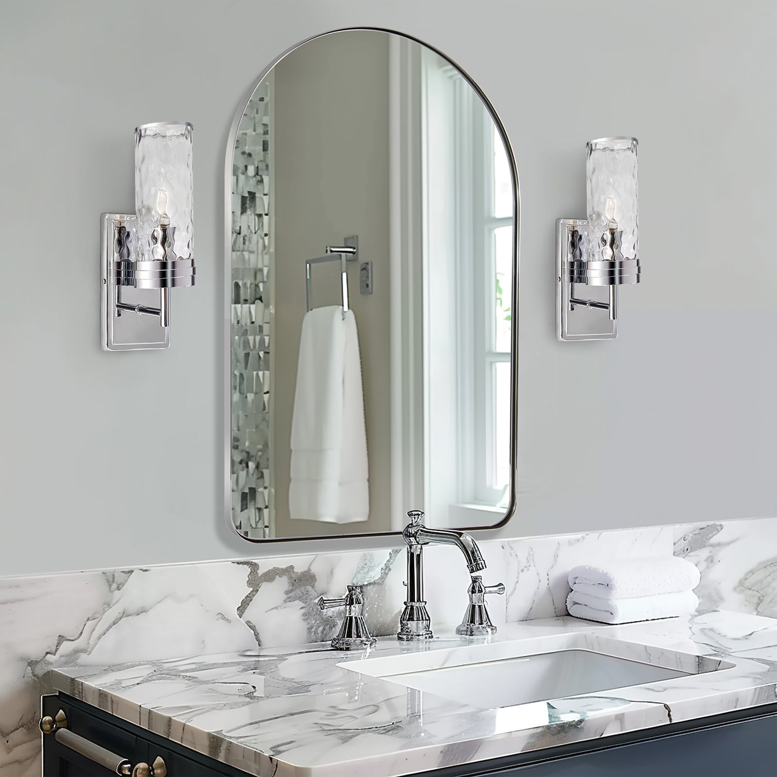 Contemporary Arched Bathroom Vanity Mirror | Stainless Steel Frame