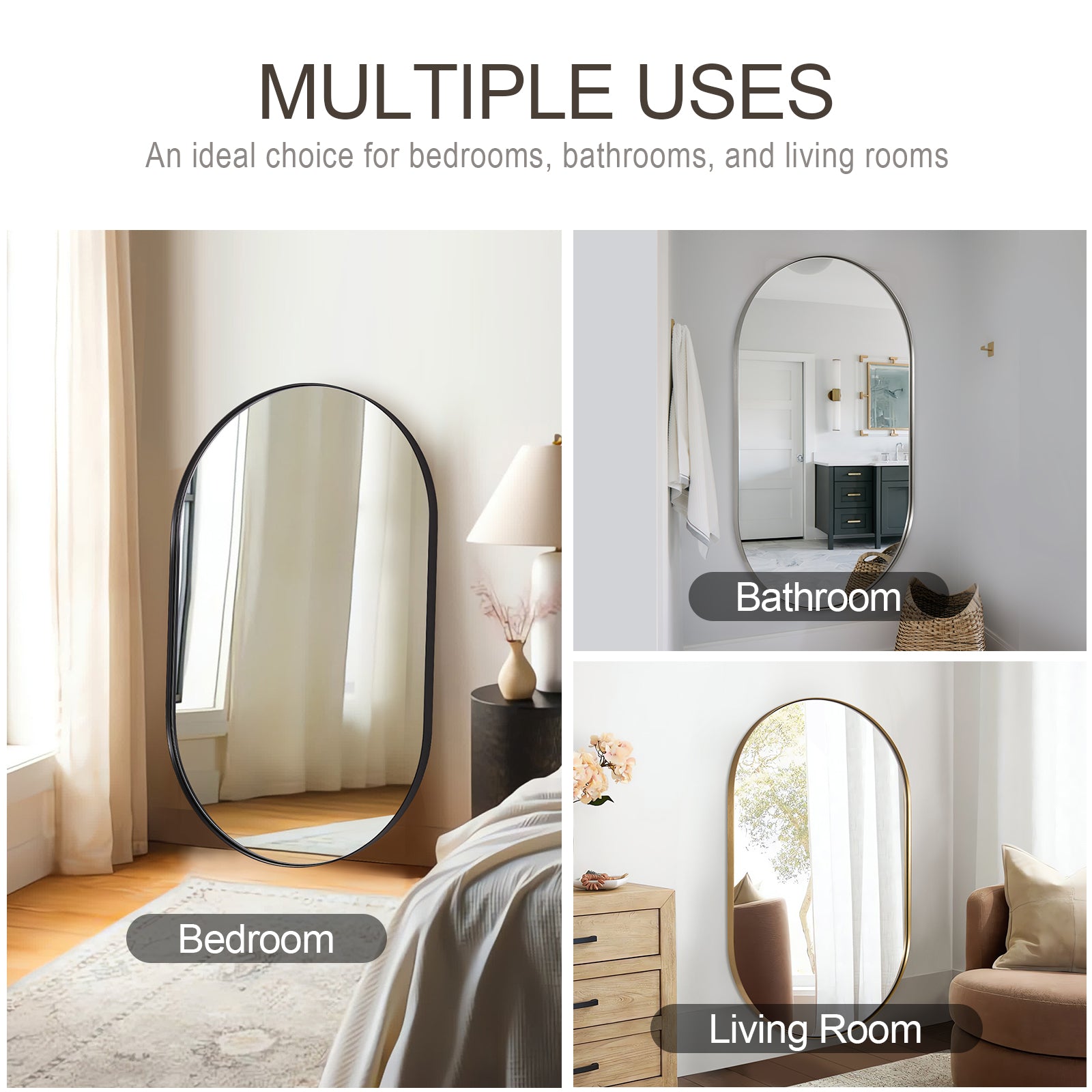Full Length Pill Shaped Mirrors Wall Mounted, Full Body Long Leaning Mirror